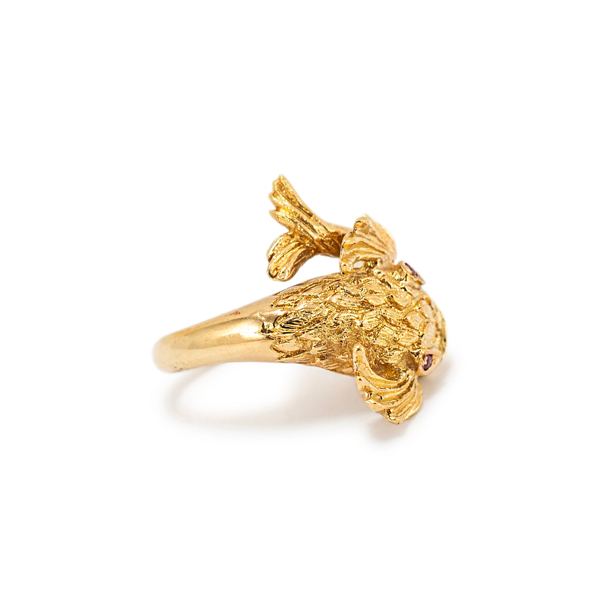 Vintage 18K Yellow Gold Ruby Koi Fish Cocktail Ring