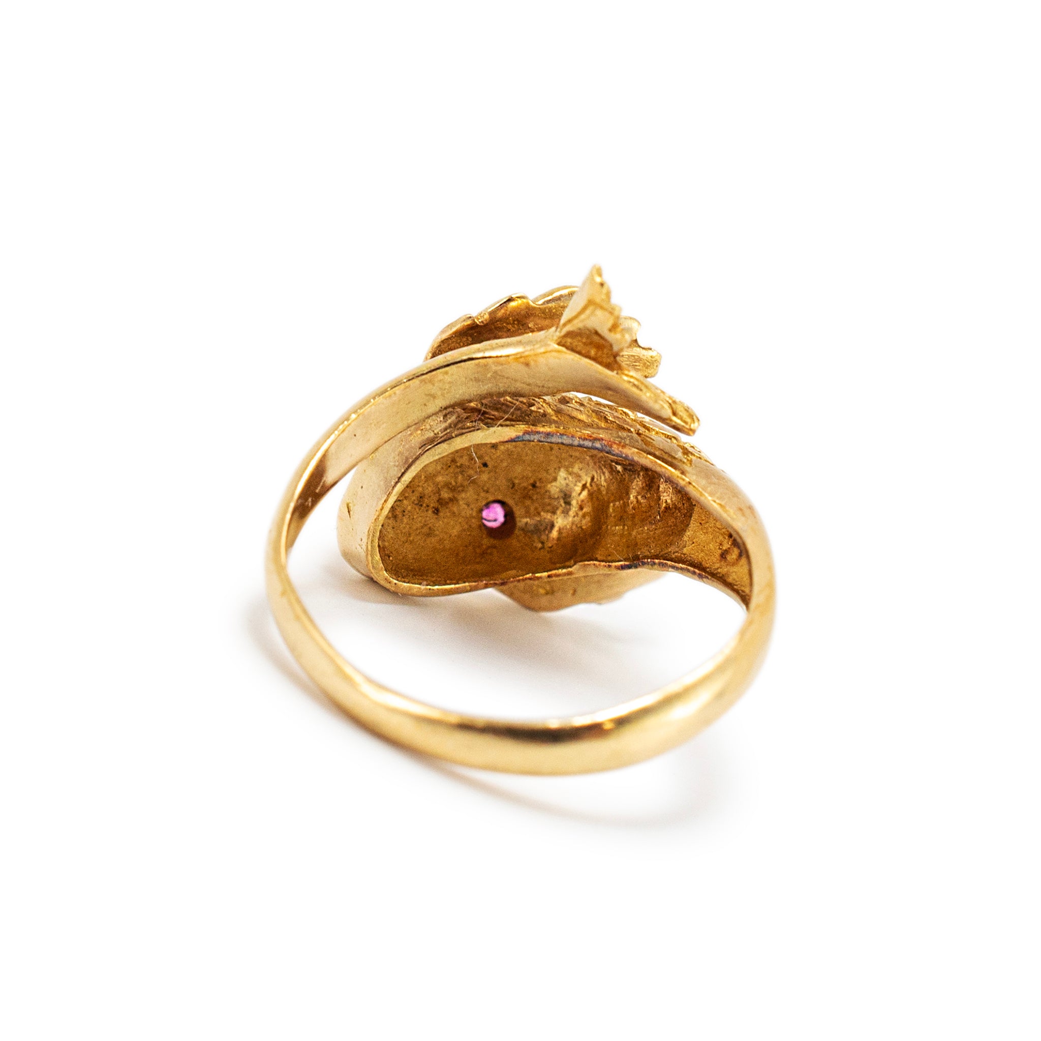 Vintage 18K Yellow Gold Ruby Koi Fish Cocktail Ring