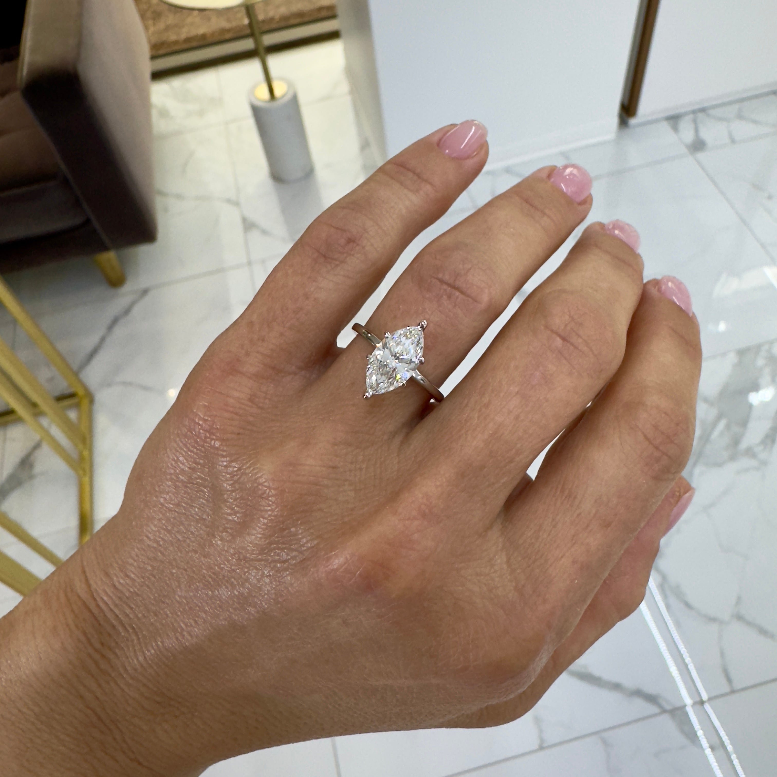 Ladies 14K White Gold IGI 2.16ct Lab Grown Marquise Diamond Engagement Ring