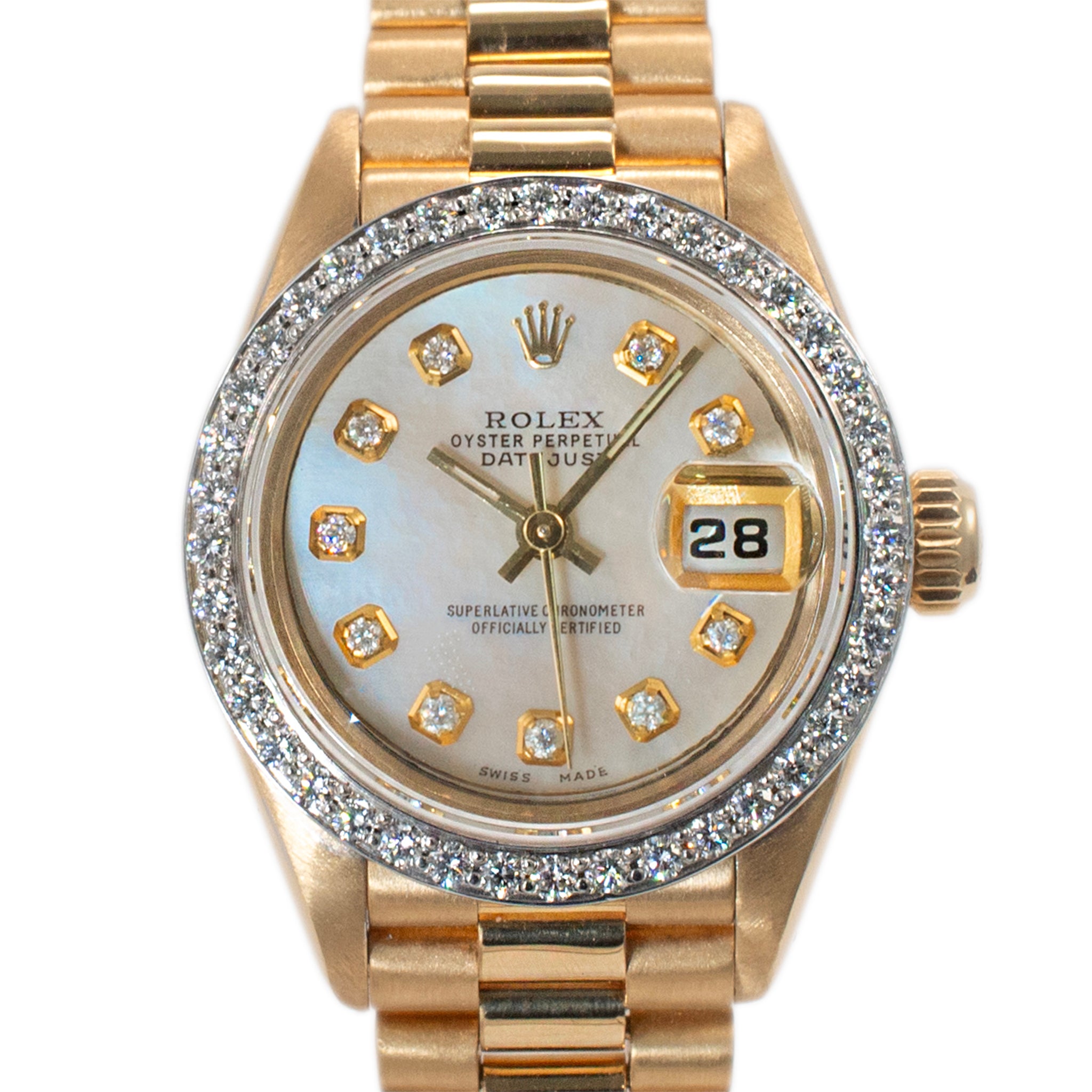 1994 Rolex Lady Datejust 26MM 69178 Diamond Mop Dial President Yellow Gold Watch