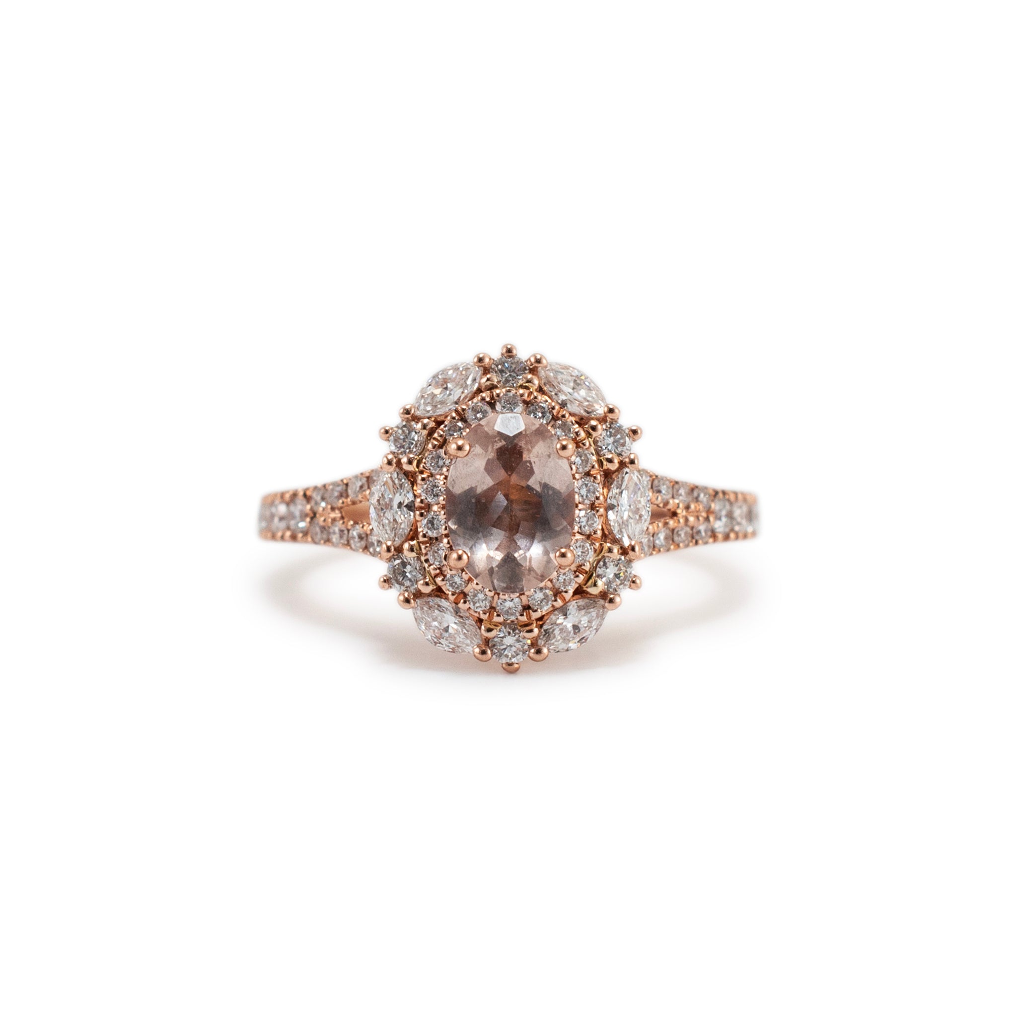 Neil Lane 14K Rose Gold Morganite Double Halo Accented Diamond Cocktail Ring