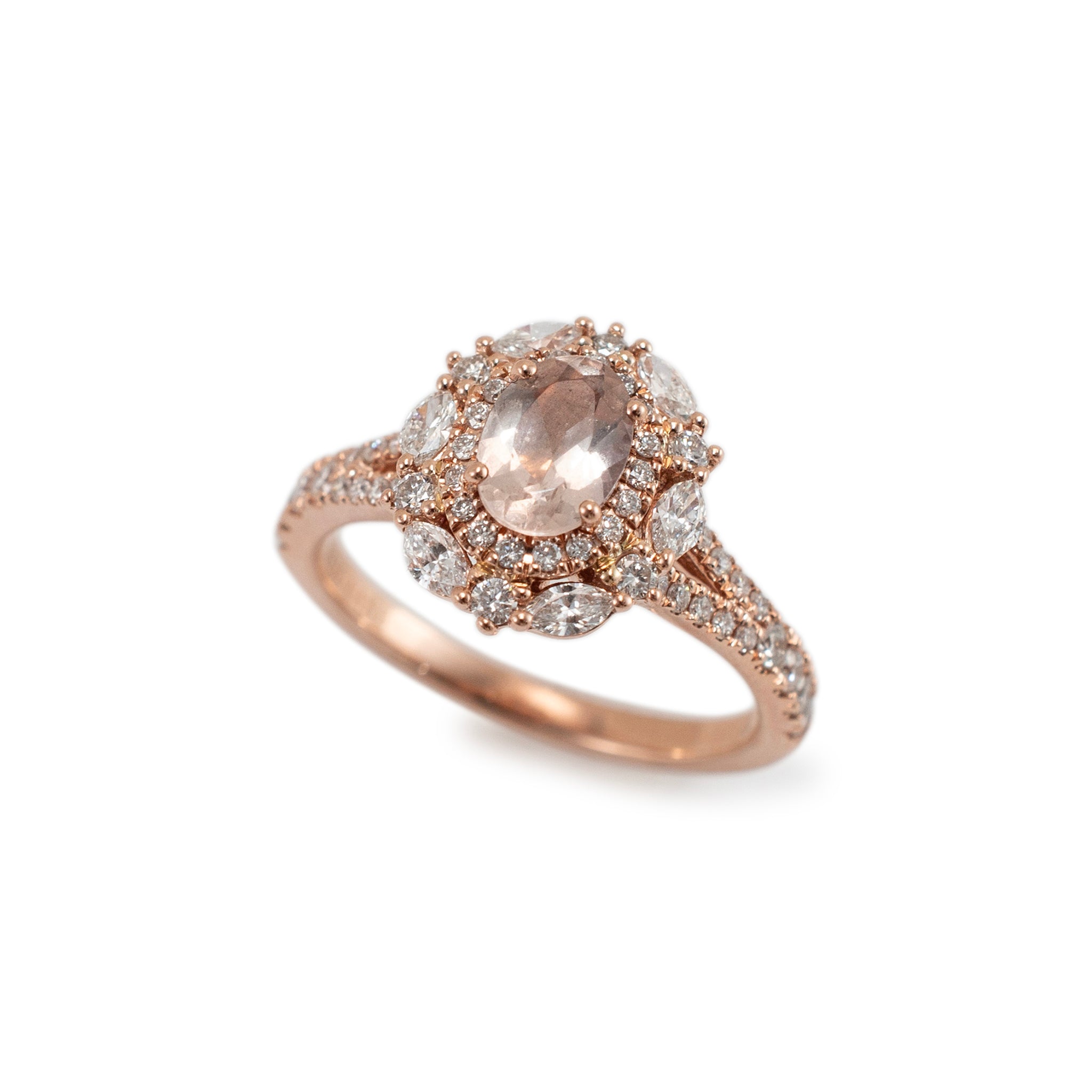 Neil Lane 14K Rose Gold Morganite Double Halo Accented Diamond Cocktail Ring