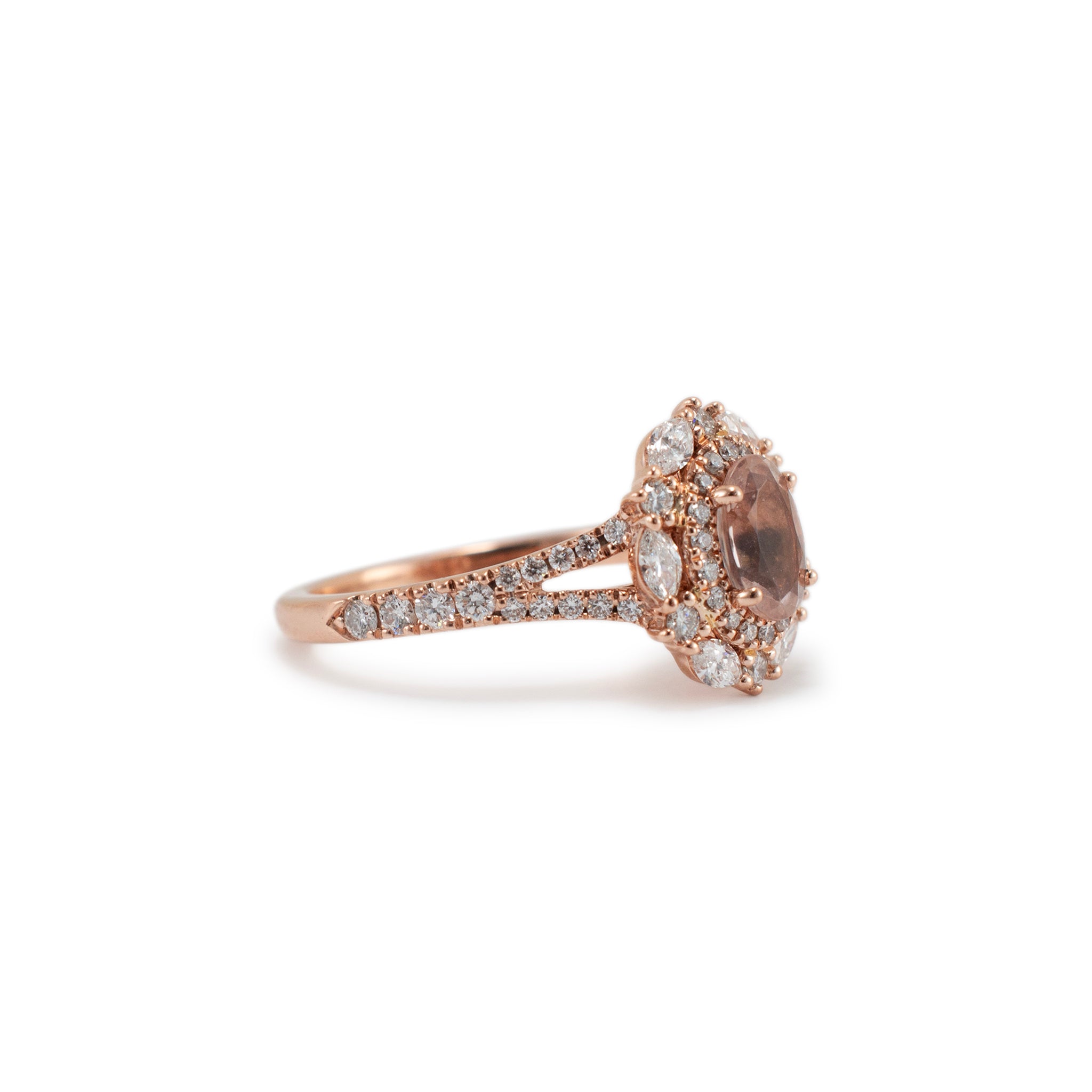 Neil Lane 14K Rose Gold Morganite Double Halo Accented Diamond Cocktail Ring