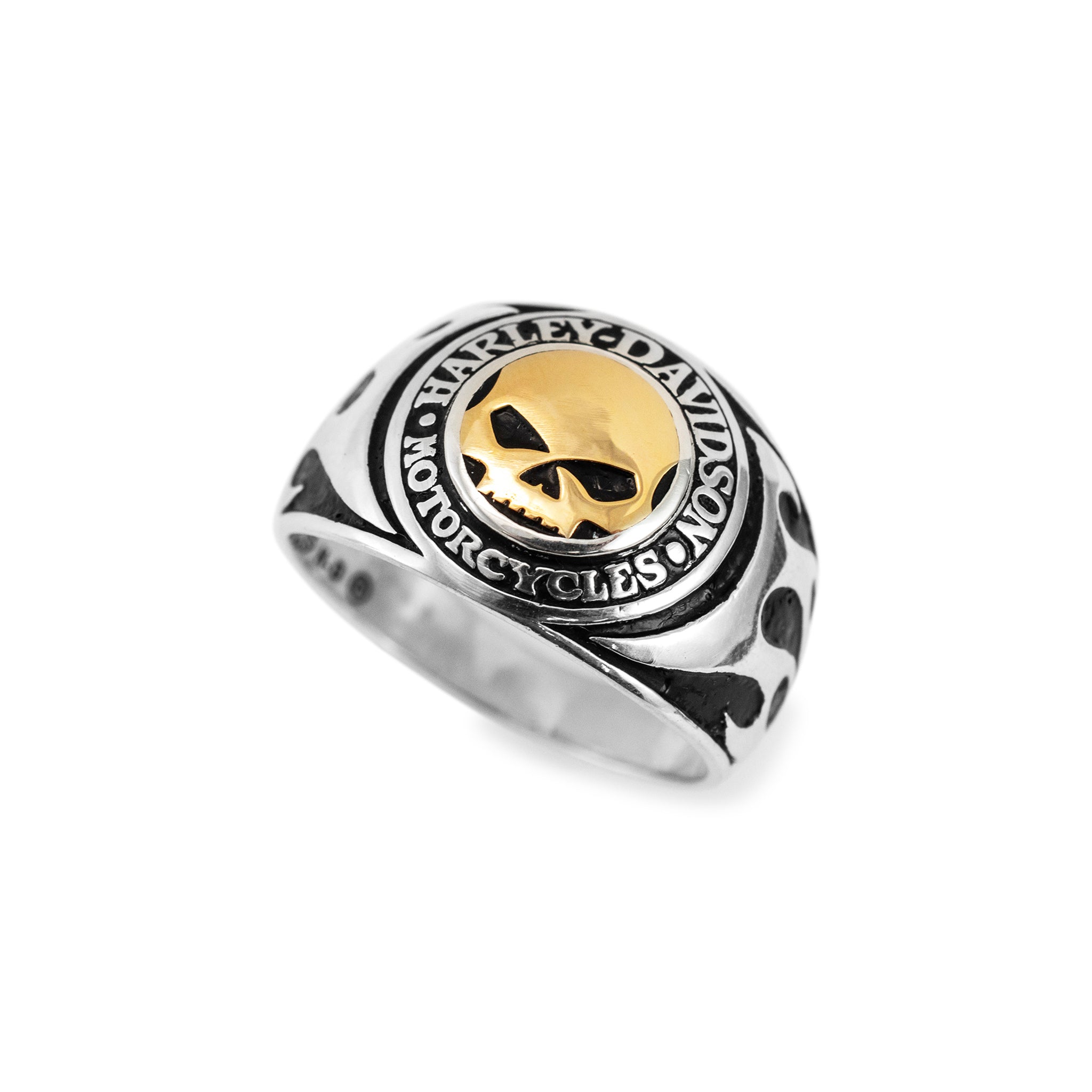 Harley-Davidson 925 Sterling Silver 14K Yellow Gold Skull Band Ring