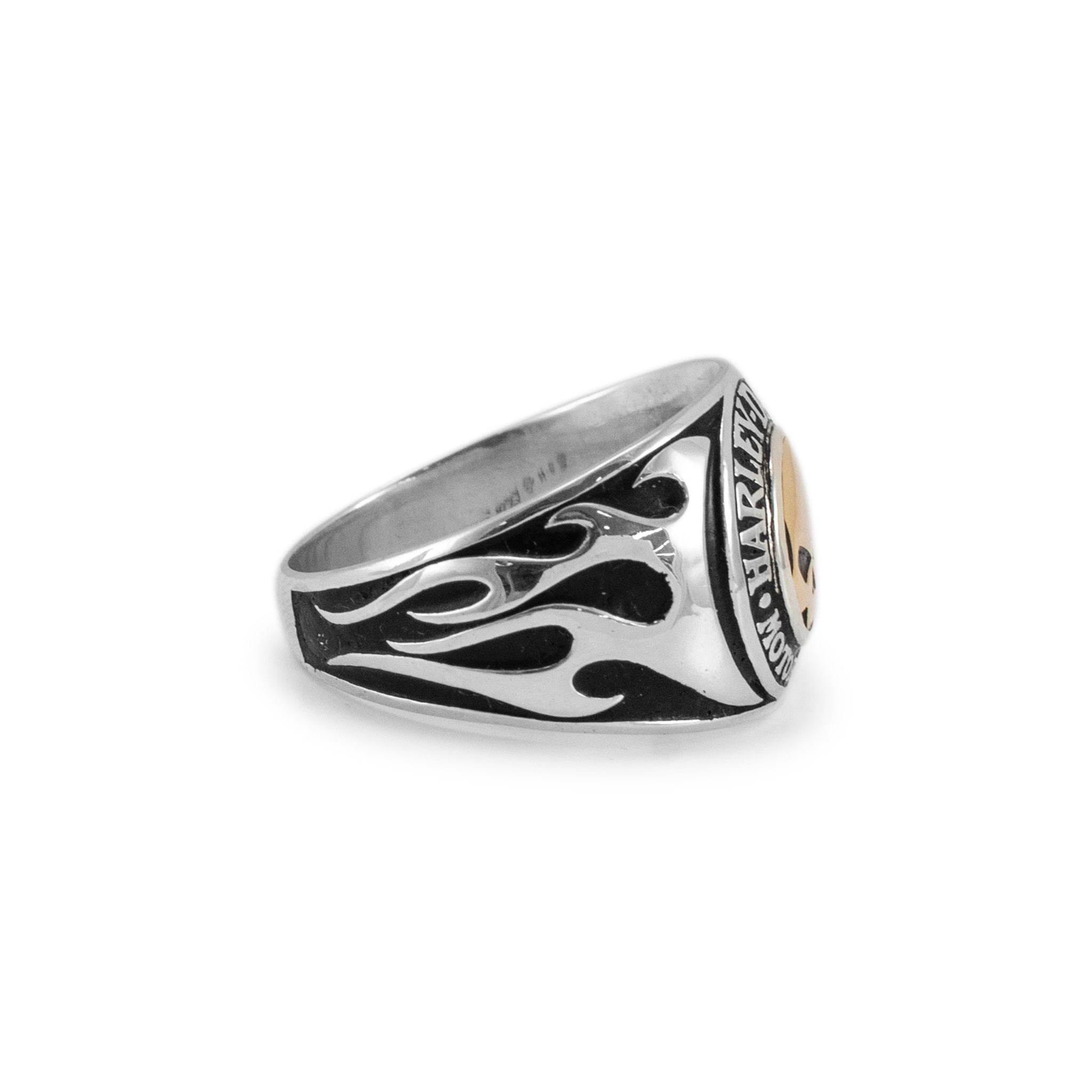 Harley-Davidson 925 Sterling Silver 14K Yellow Gold Skull Band Ring