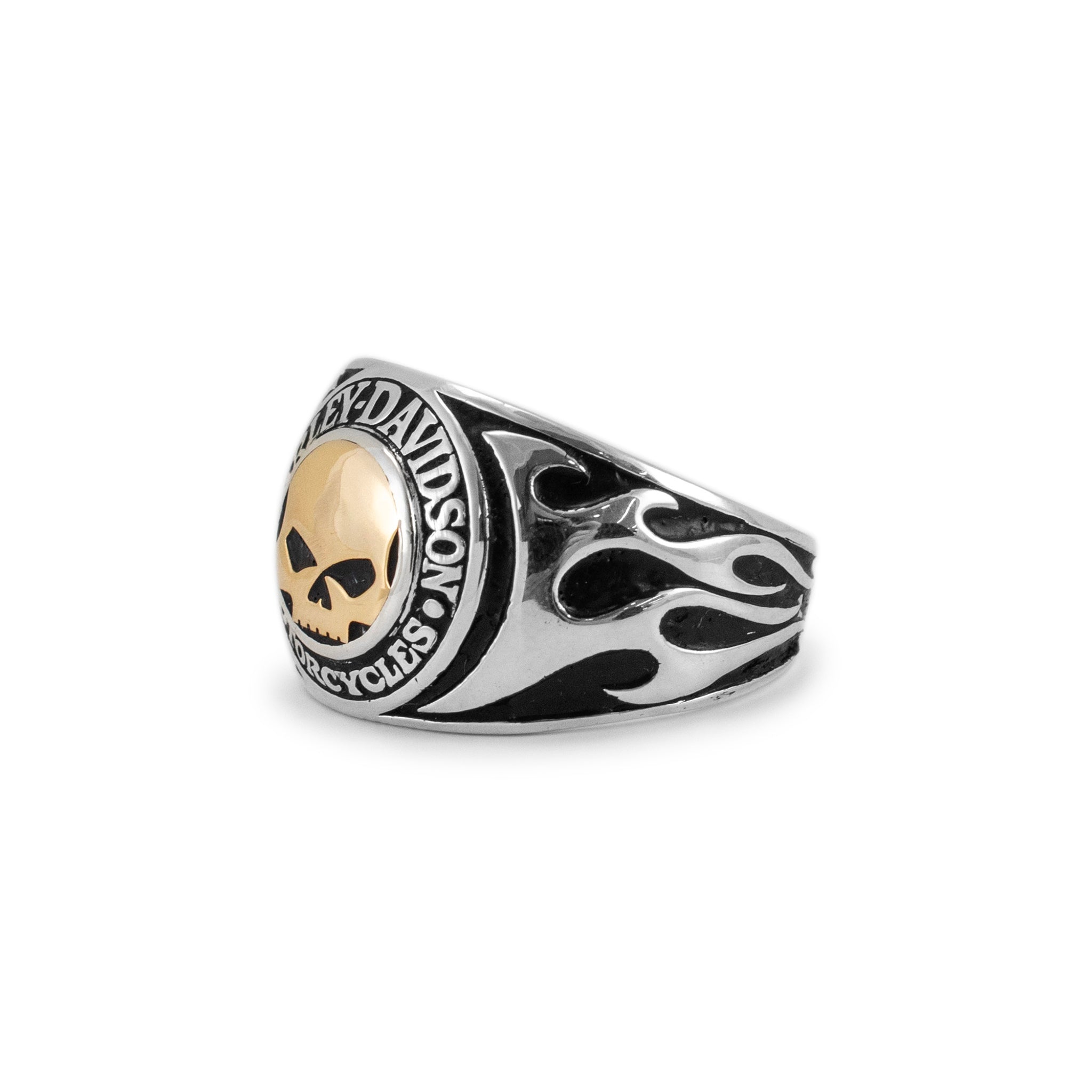 Harley-Davidson 925 Sterling Silver 14K Yellow Gold Skull Band Ring