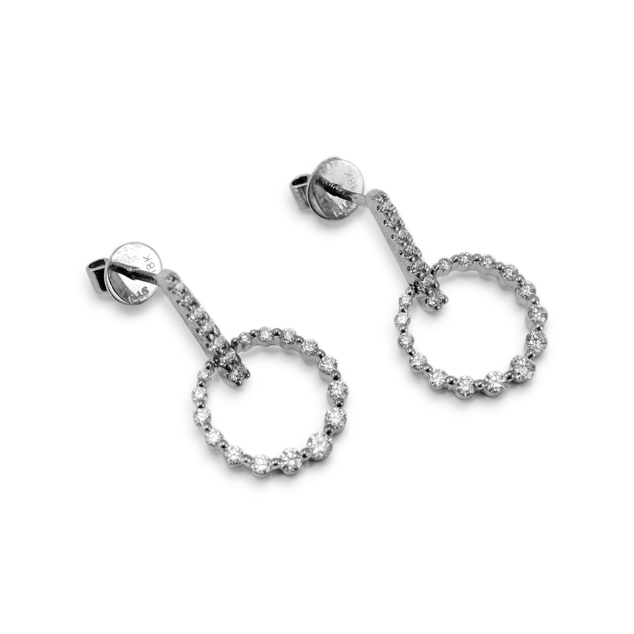 Ladies 14K White Gold Circle Pave Diamond Drop Earrings