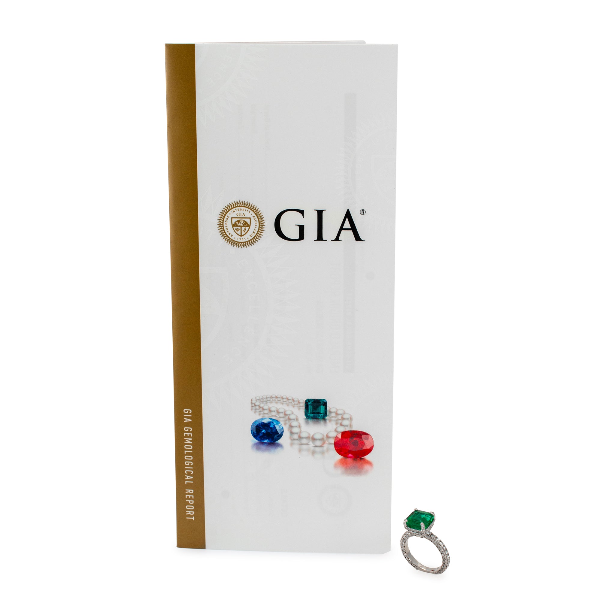 14K White Gold GIA 3.90ct Emerald Hidden Halo Accented Diamond Cocktail Ring