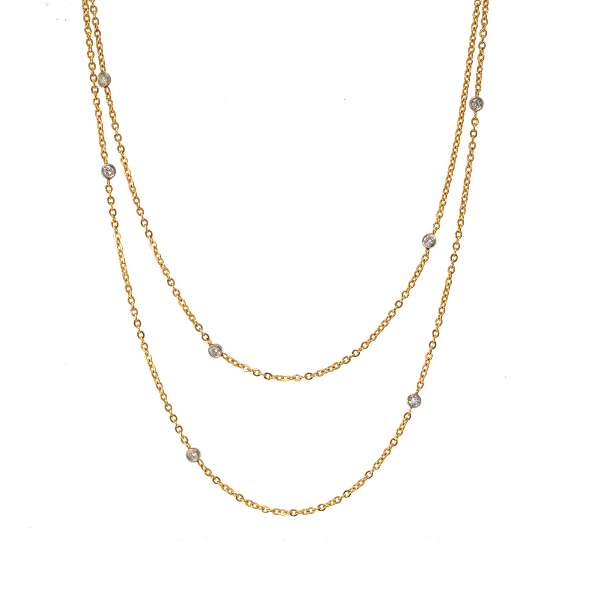 Vintage Palladium 14K Yellow Gold Diamond by the Yard Opera Chain Necklace