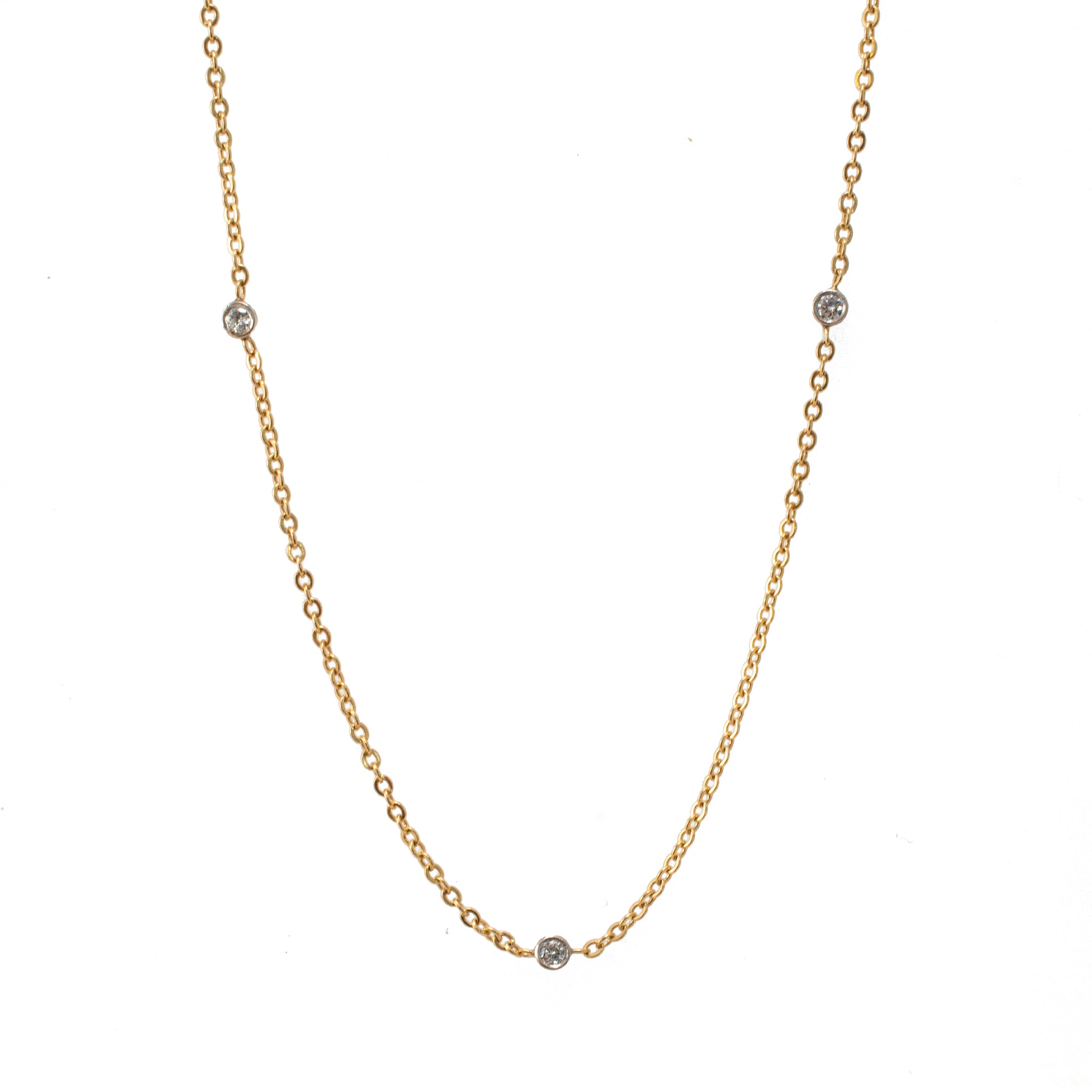 Vintage Palladium 14K Yellow Gold Diamond by the Yard Opera Chain Necklace