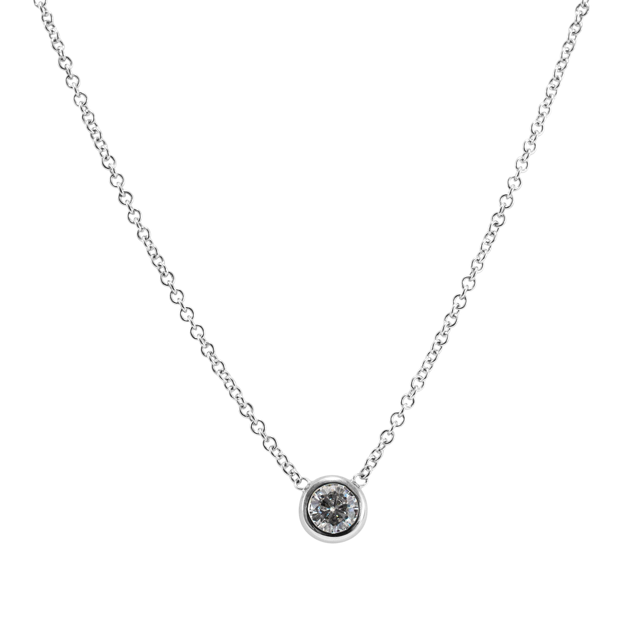 Ladies 18K White Gold Bezel Set 0.46ct Round Brilliant Diamond Pendant Necklace