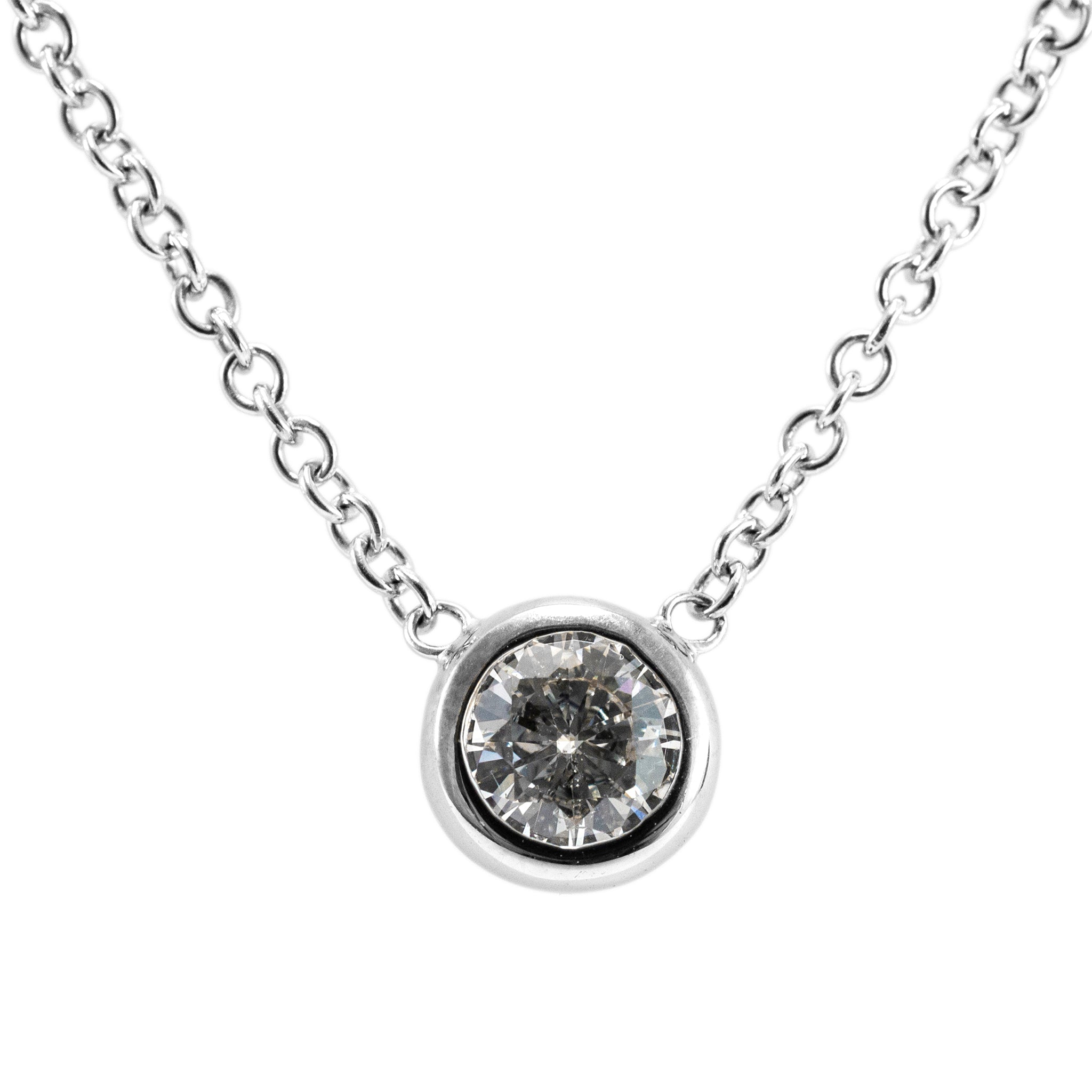 Ladies 18K White Gold Bezel Set 0.46ct Round Brilliant Diamond Pendant Necklace