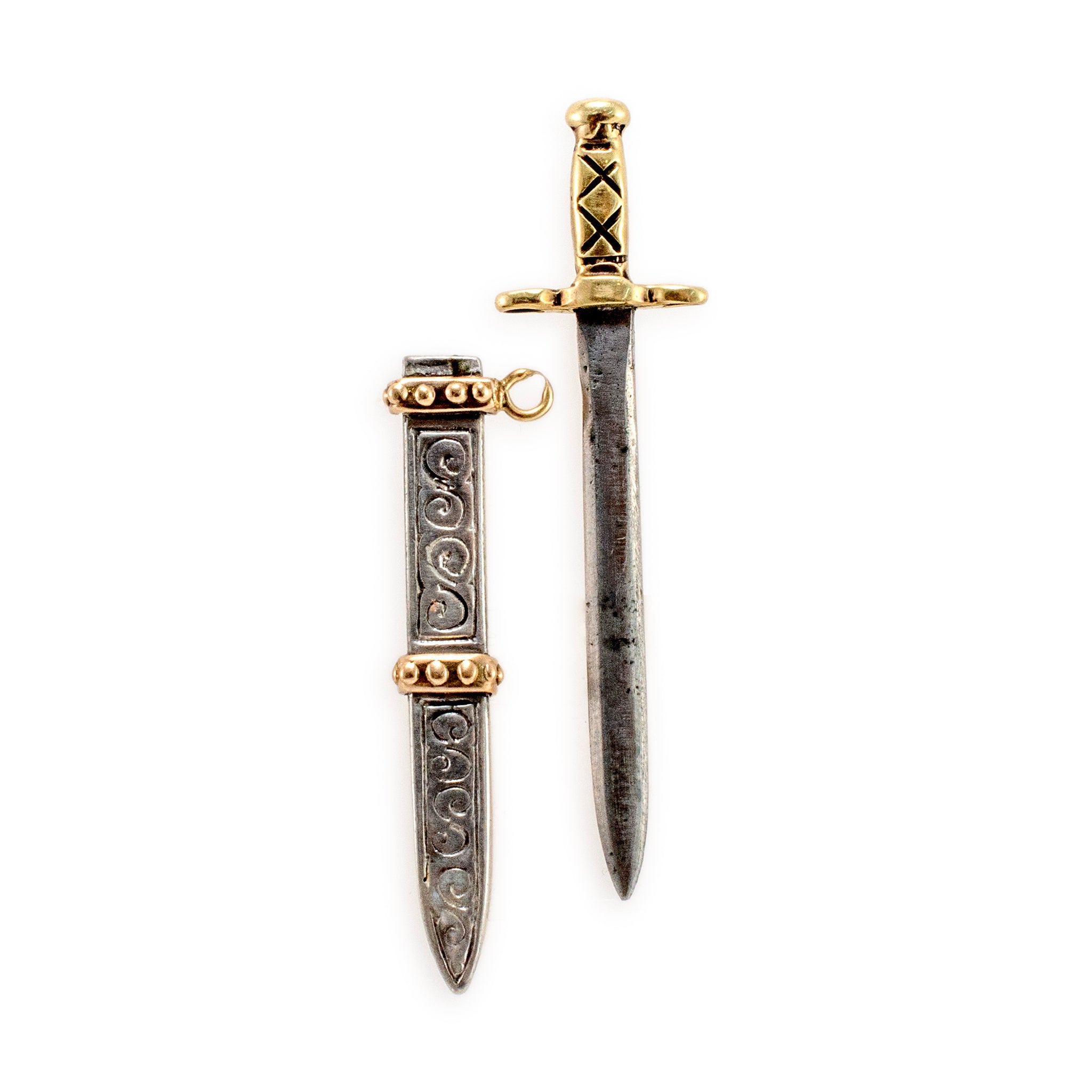 Vintage 925 Sterling Silver & 14K Yellow Gold Sword Pendant