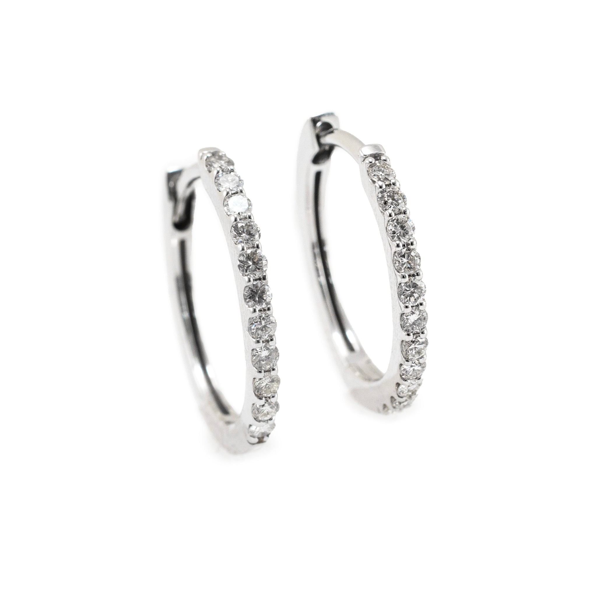 Ladies 14K White Gold Half Eternity Pave Diamond Hoop Earrings