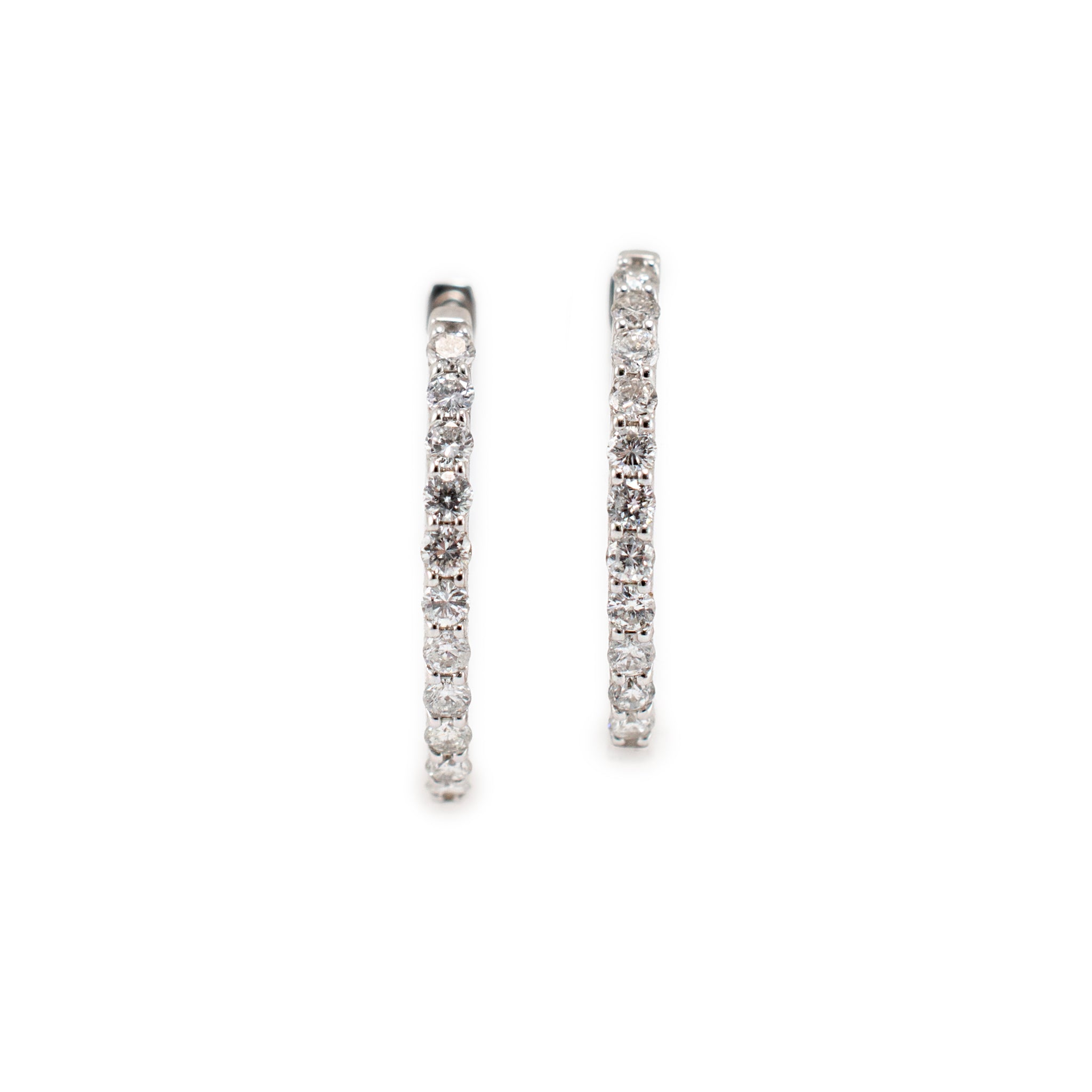 Ladies 14K White Gold Half Eternity Pave Diamond Hoop Earrings