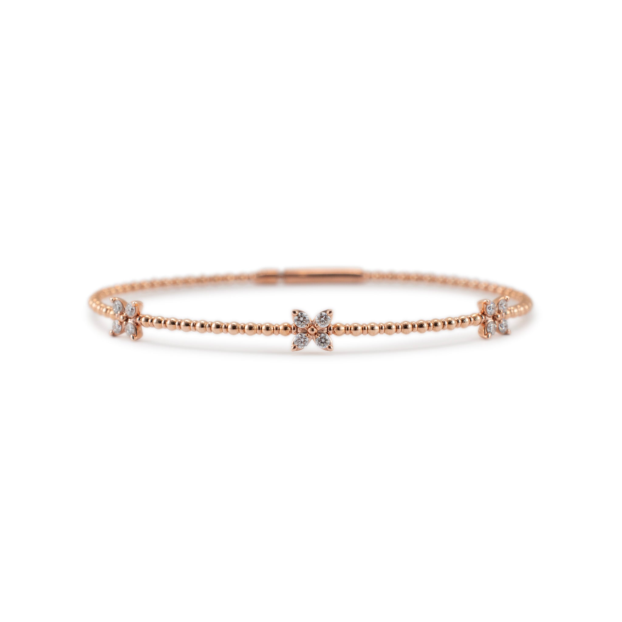 Ladies 14K Rose Gold Three Butterfly Diamond Flexible Bangle Bracelet