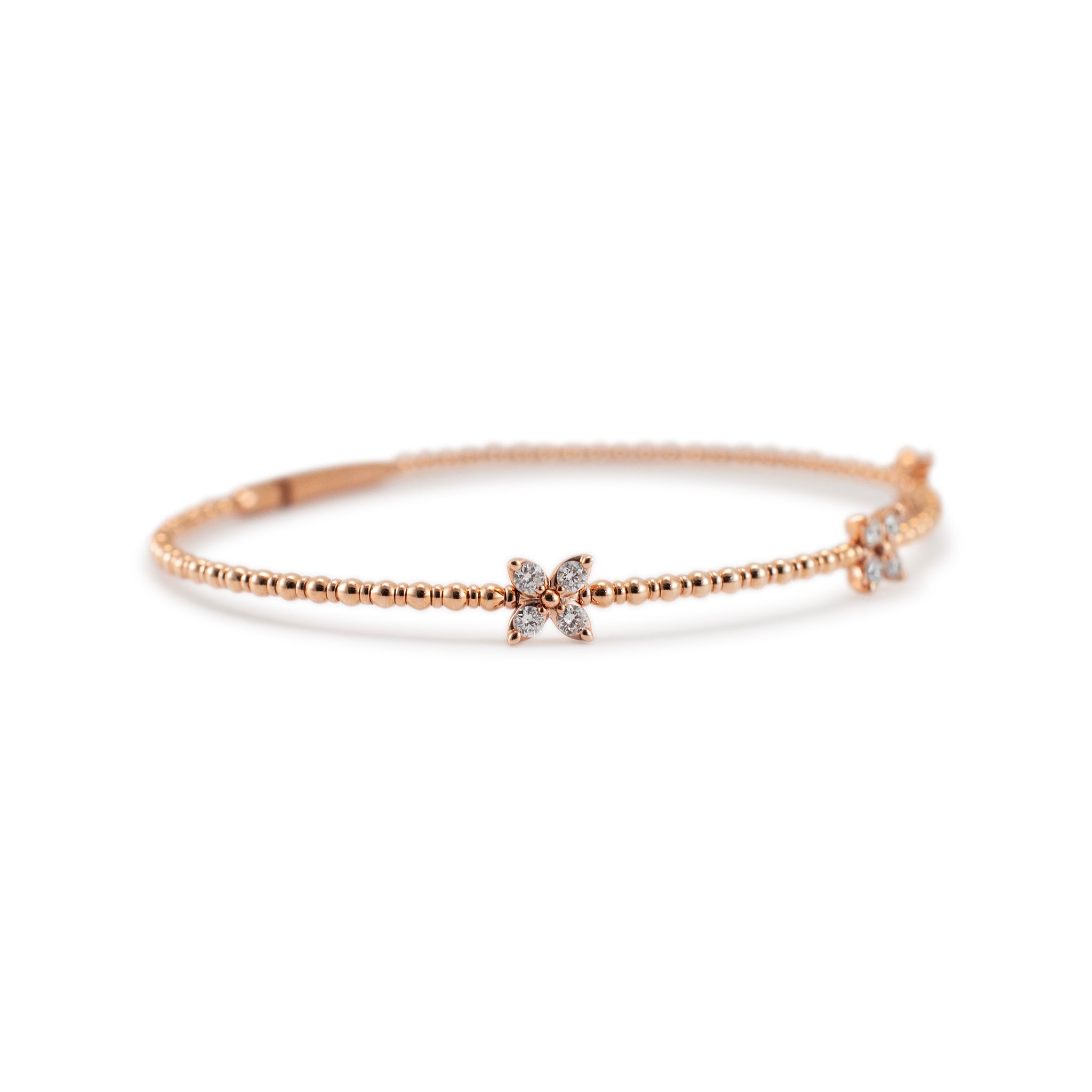 Ladies 14K Rose Gold Three Butterfly Diamond Flexible Bangle Bracelet