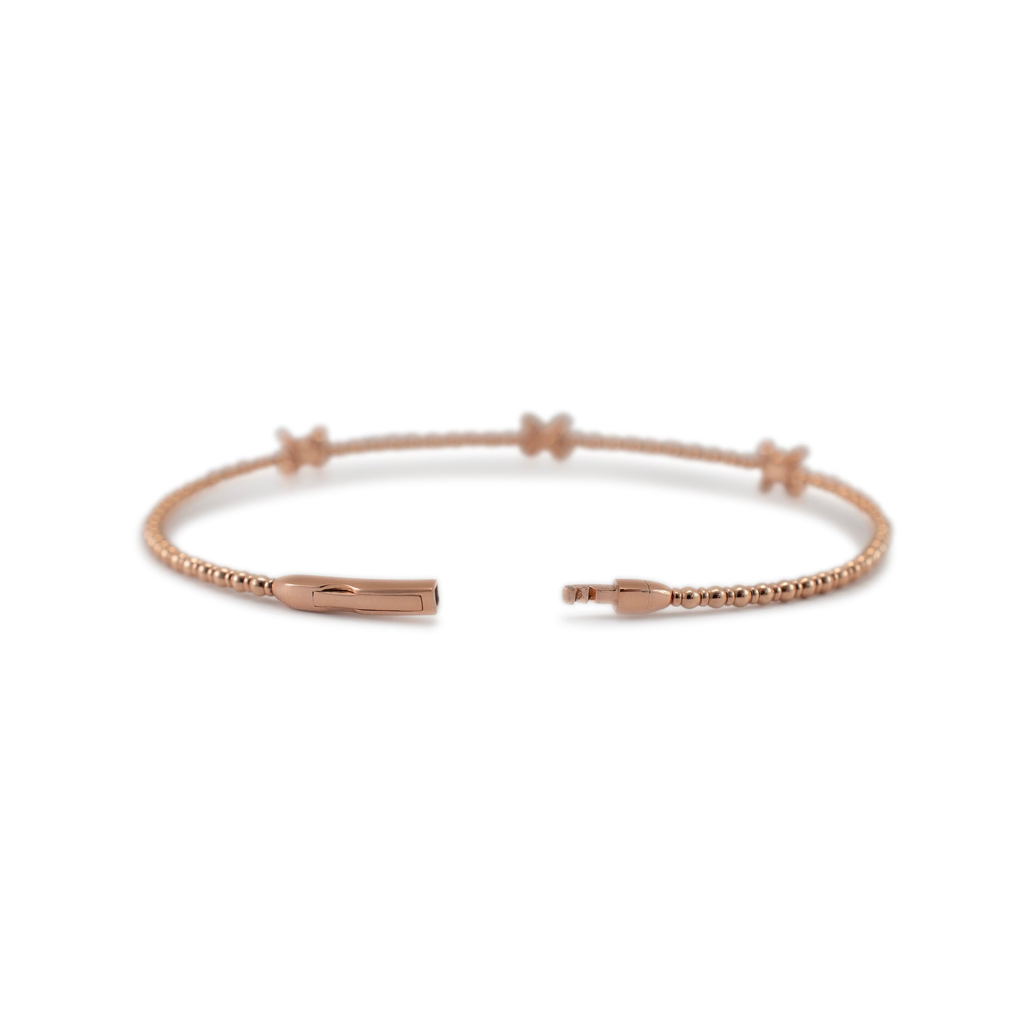 Ladies 14K Rose Gold Three Butterfly Diamond Flexible Bangle Bracelet