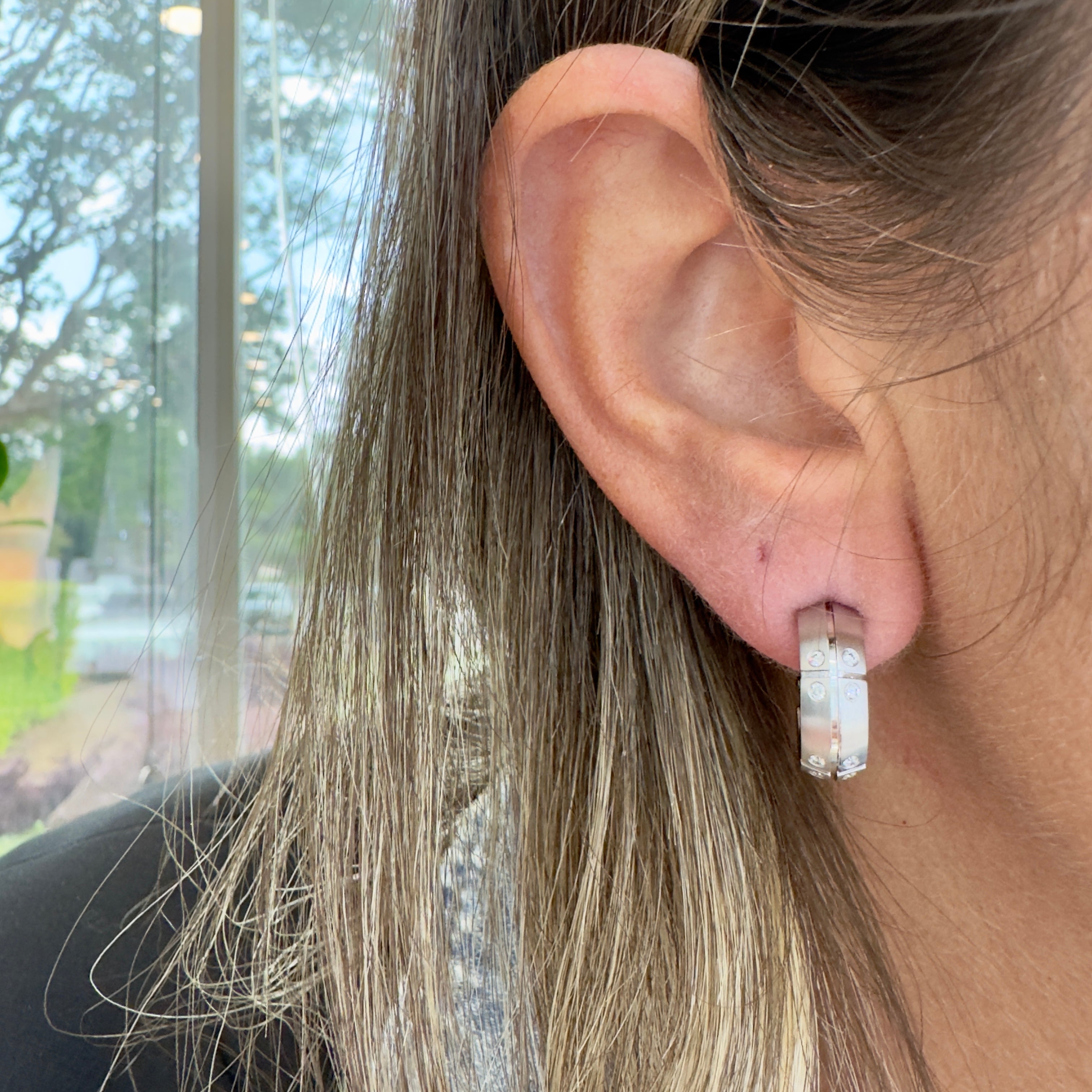 Tiffany & Co. 18K White Gold Streamerica Diamond Hoop Earrings