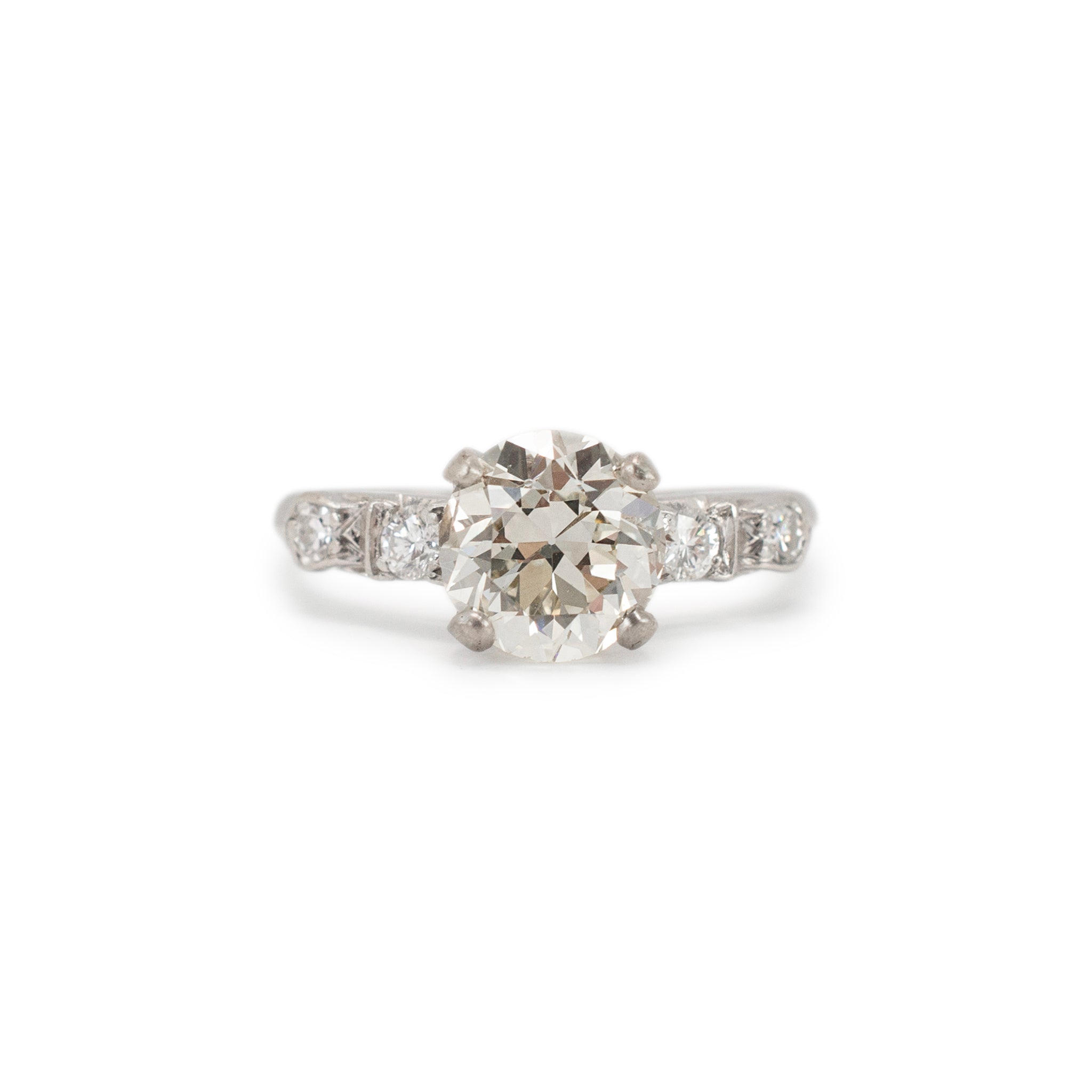 Antique Platinum 1.57ct Old European Cut Diamond Accented Engagement Ring