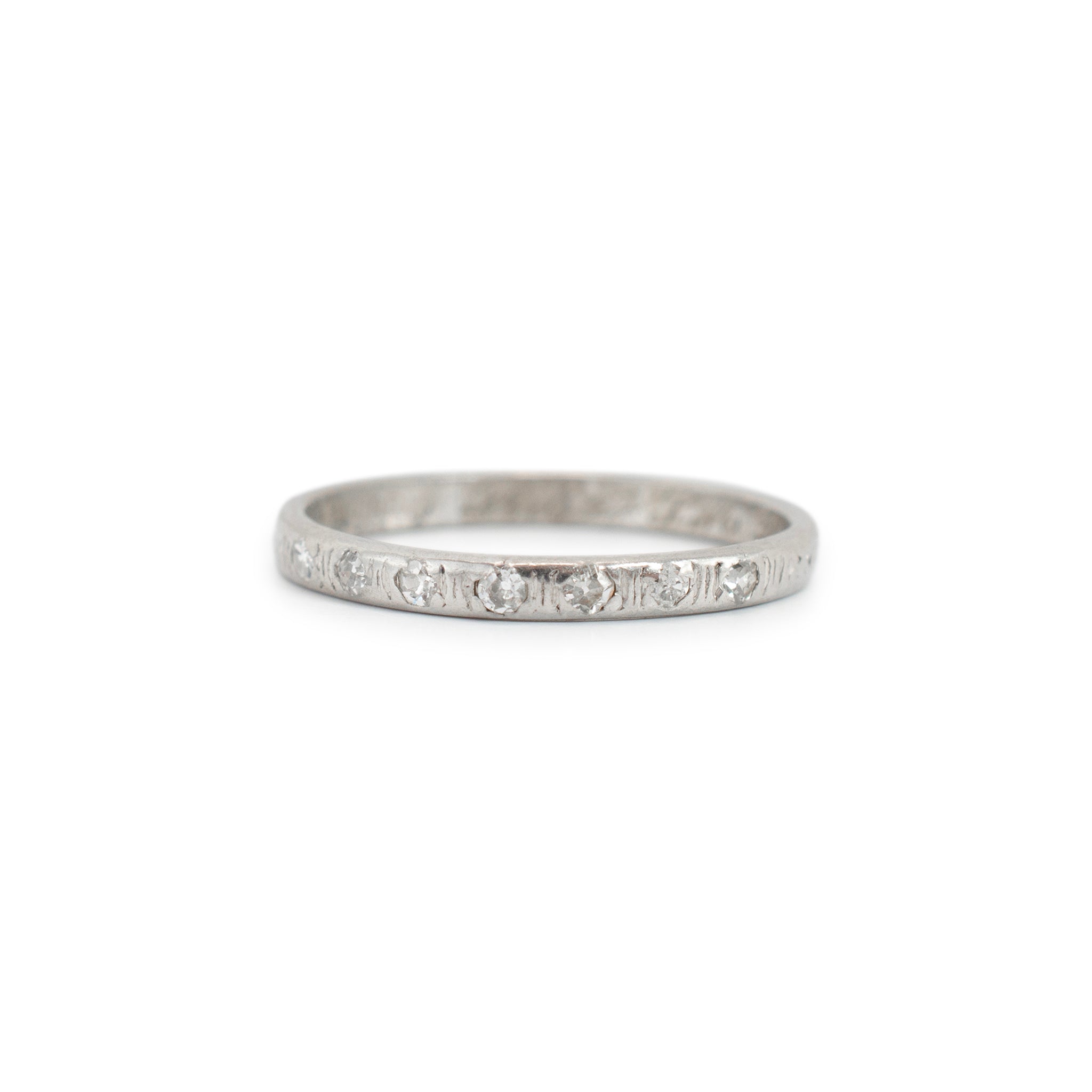 Antique Platinum Seven Across Single Cut Diamond Wedding Band