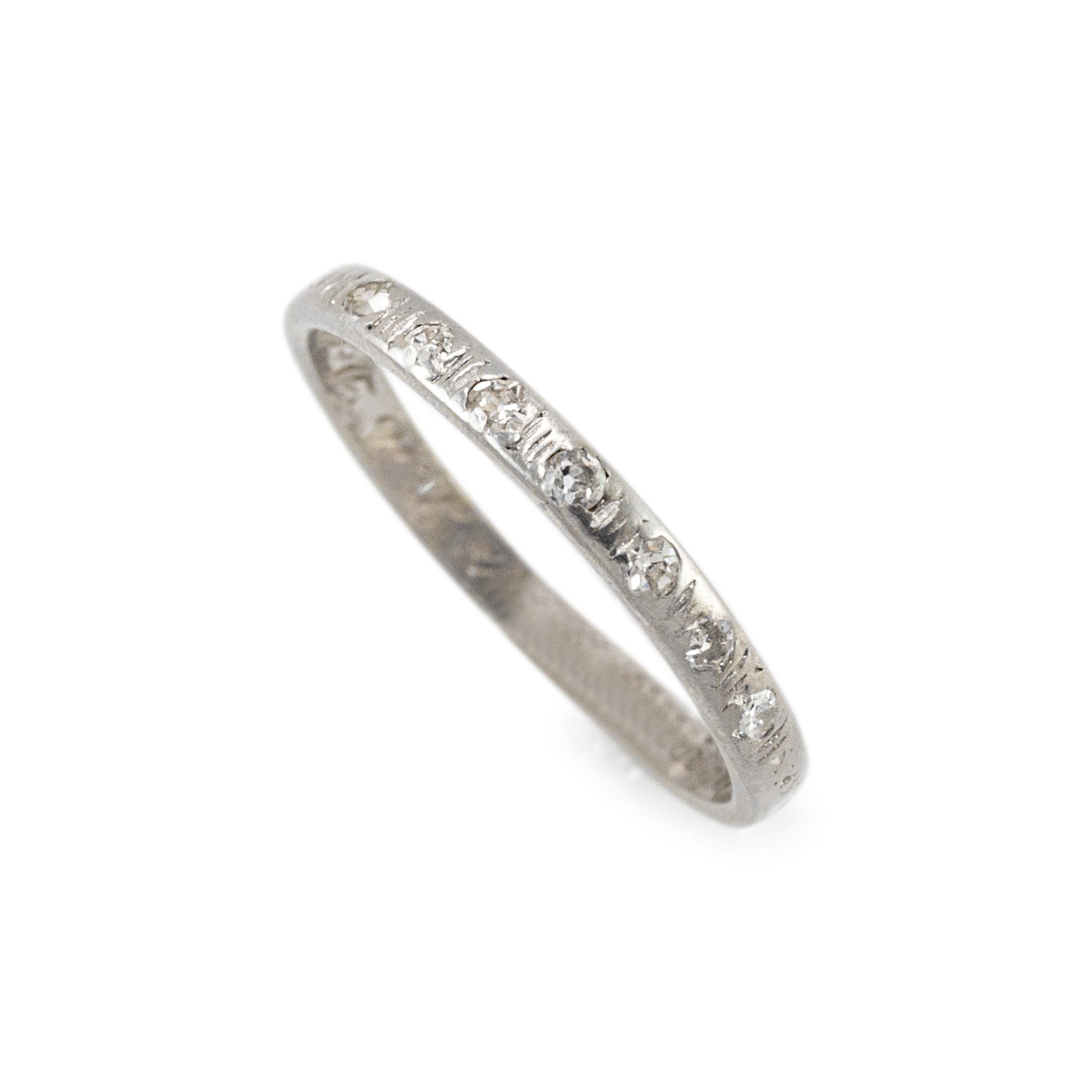Antique Platinum Seven Across Single Cut Diamond Wedding Band