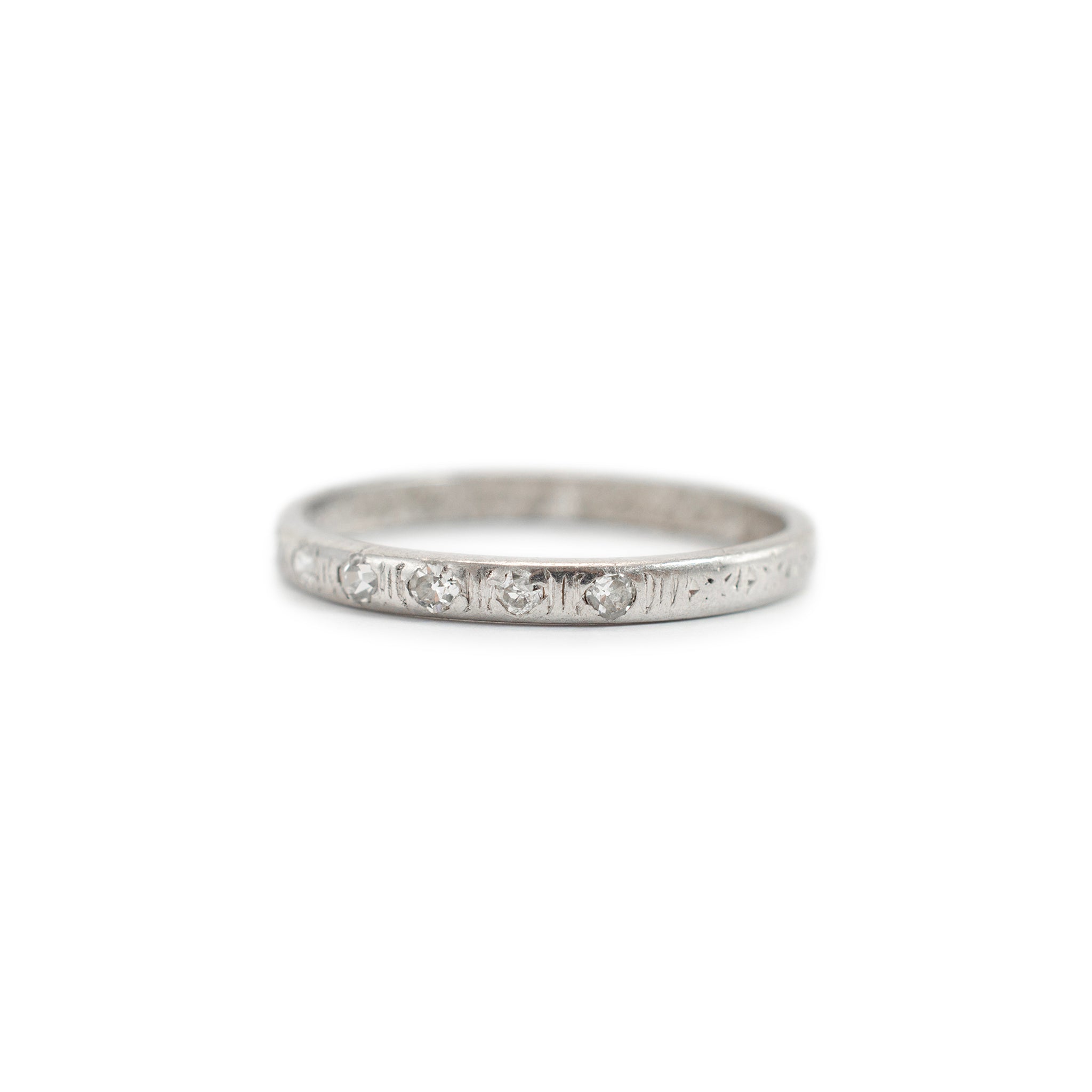 Antique Platinum Seven Across Single Cut Diamond Wedding Band