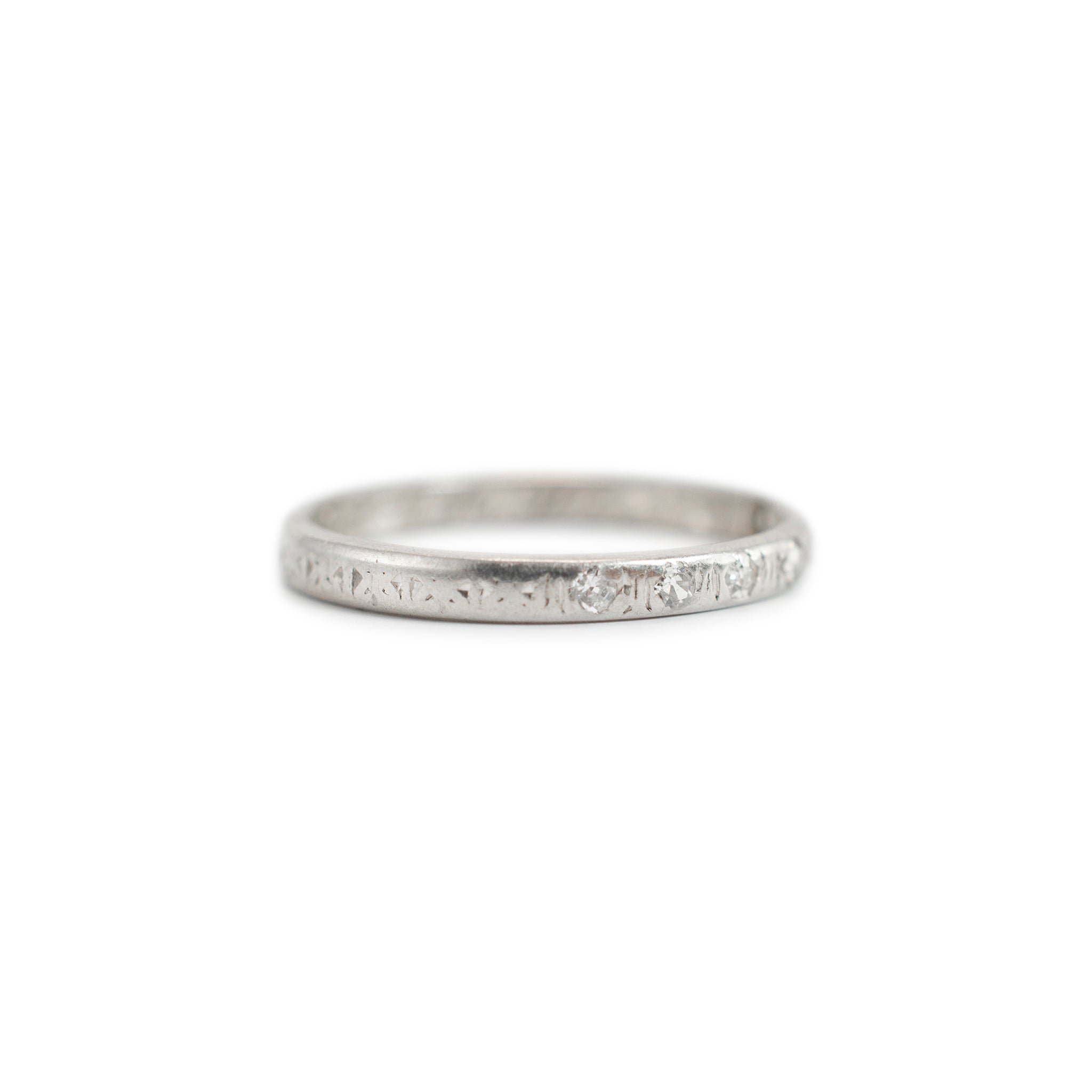 Antique Platinum Seven Across Single Cut Diamond Wedding Band