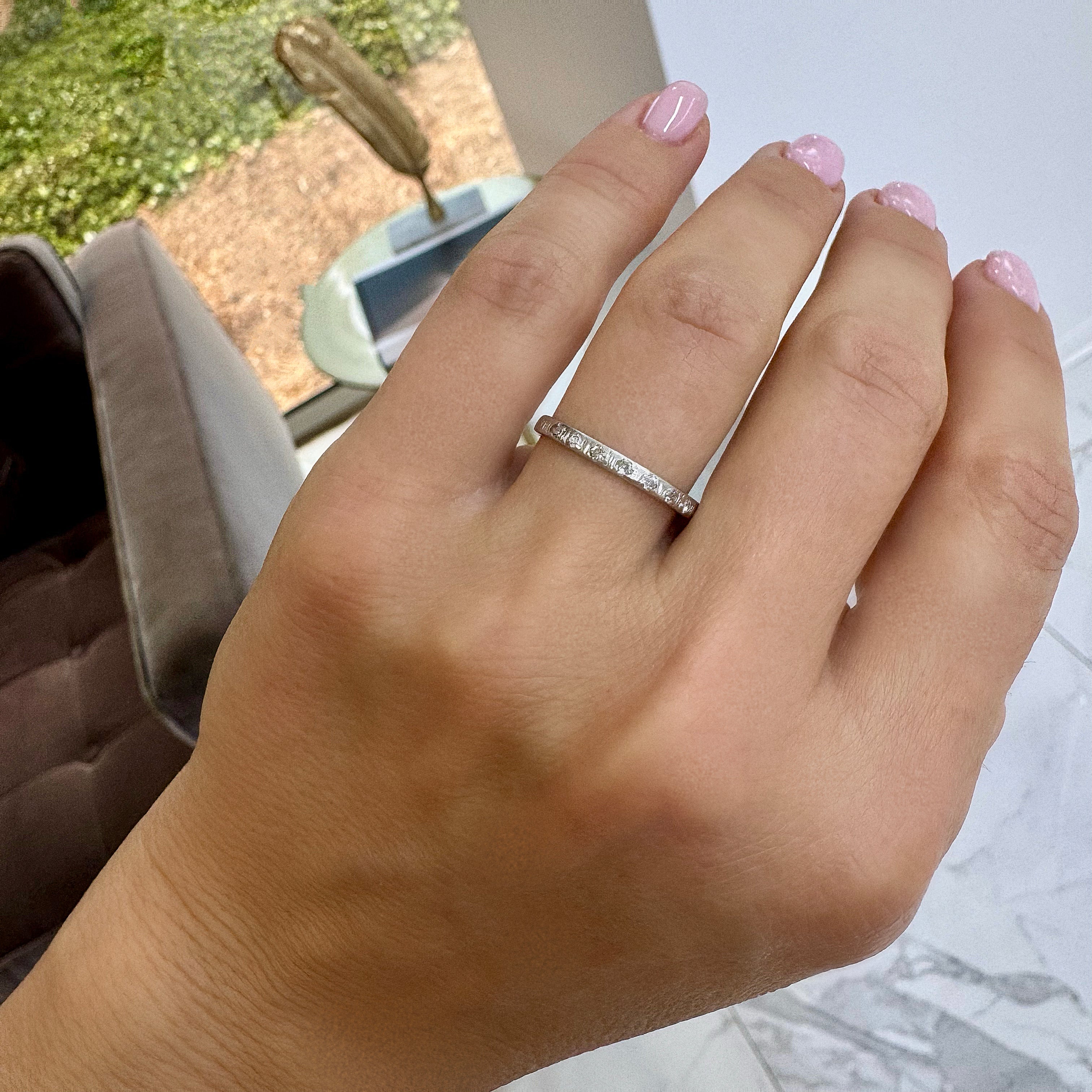 Antique Platinum Seven Across Single Cut Diamond Wedding Band