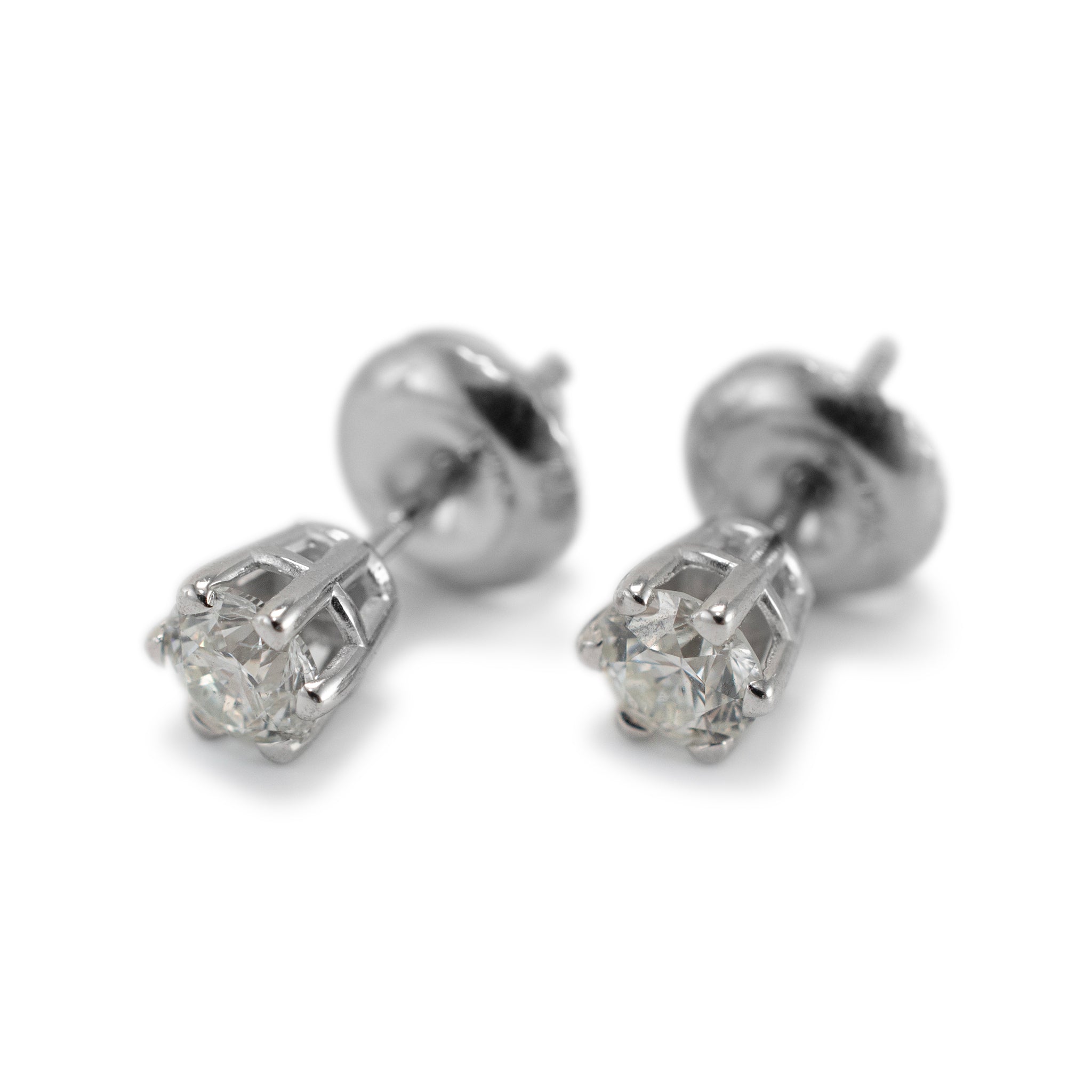 14K White Gold 6-Prong Screw Back 0.50ct Diamond Stud Earrings
