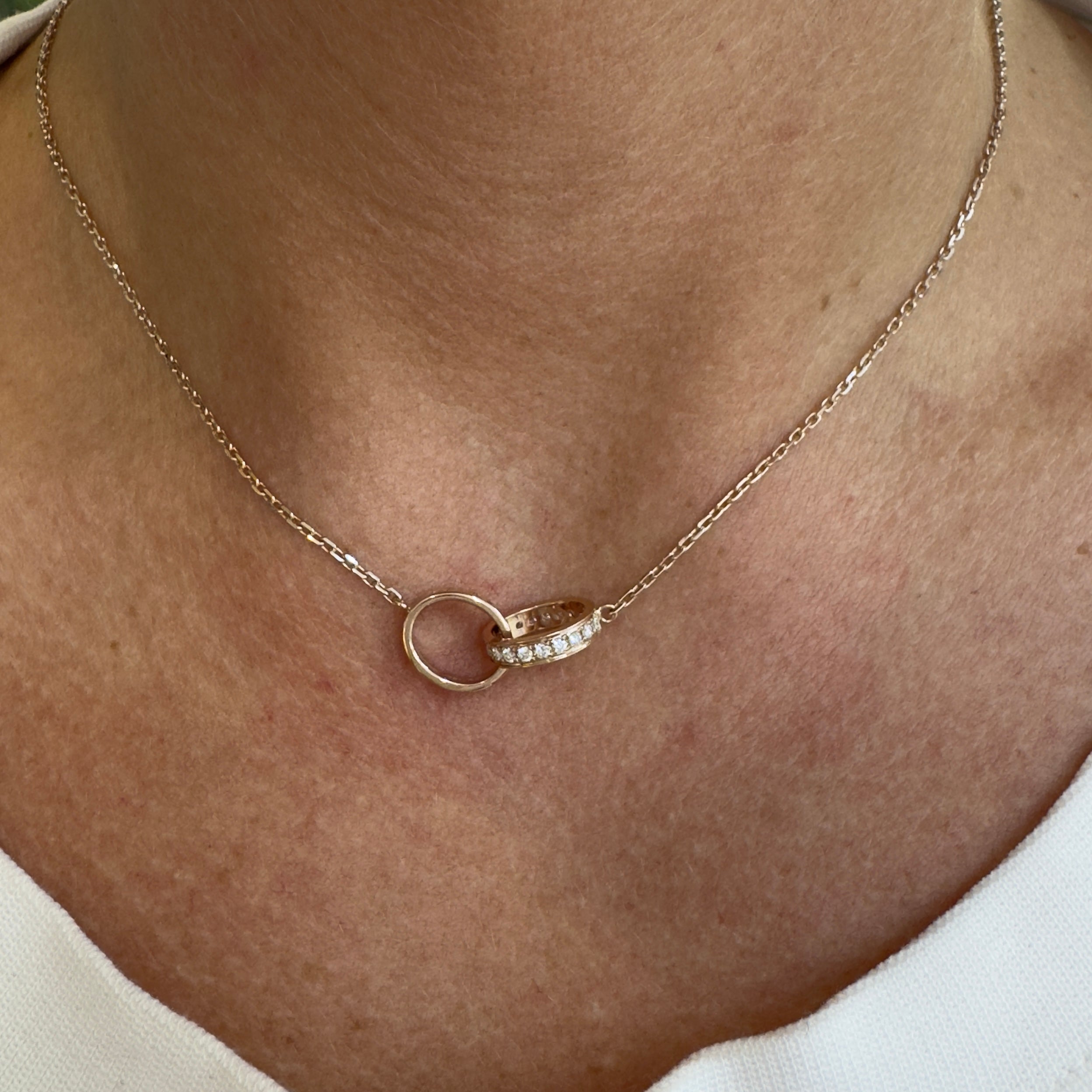 Cartier 18K Rose Gold Half Paved Diamond Baby Love Pendant Necklace