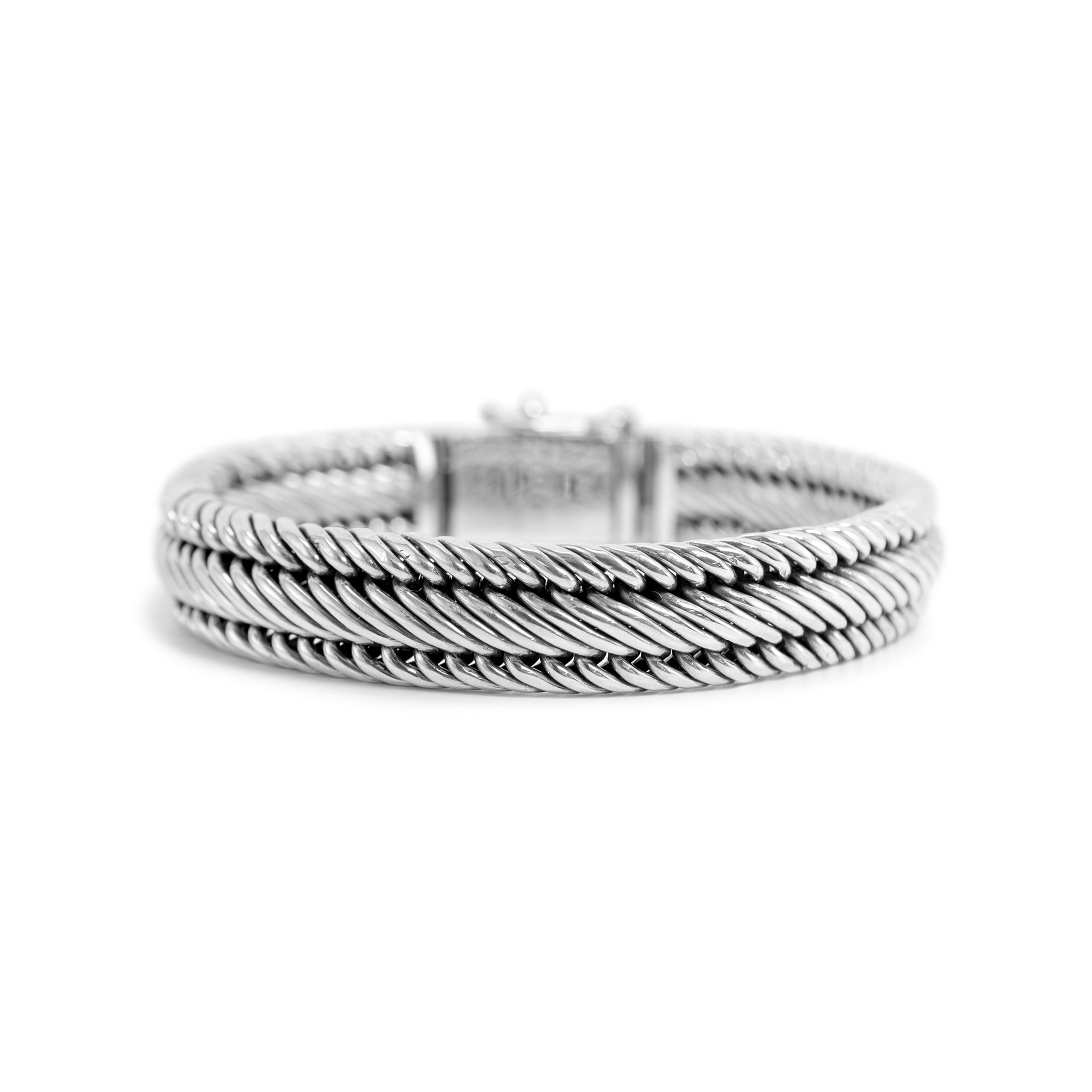 925 Sterling Silver Three-Row Cable Toggle Link Bracelet
