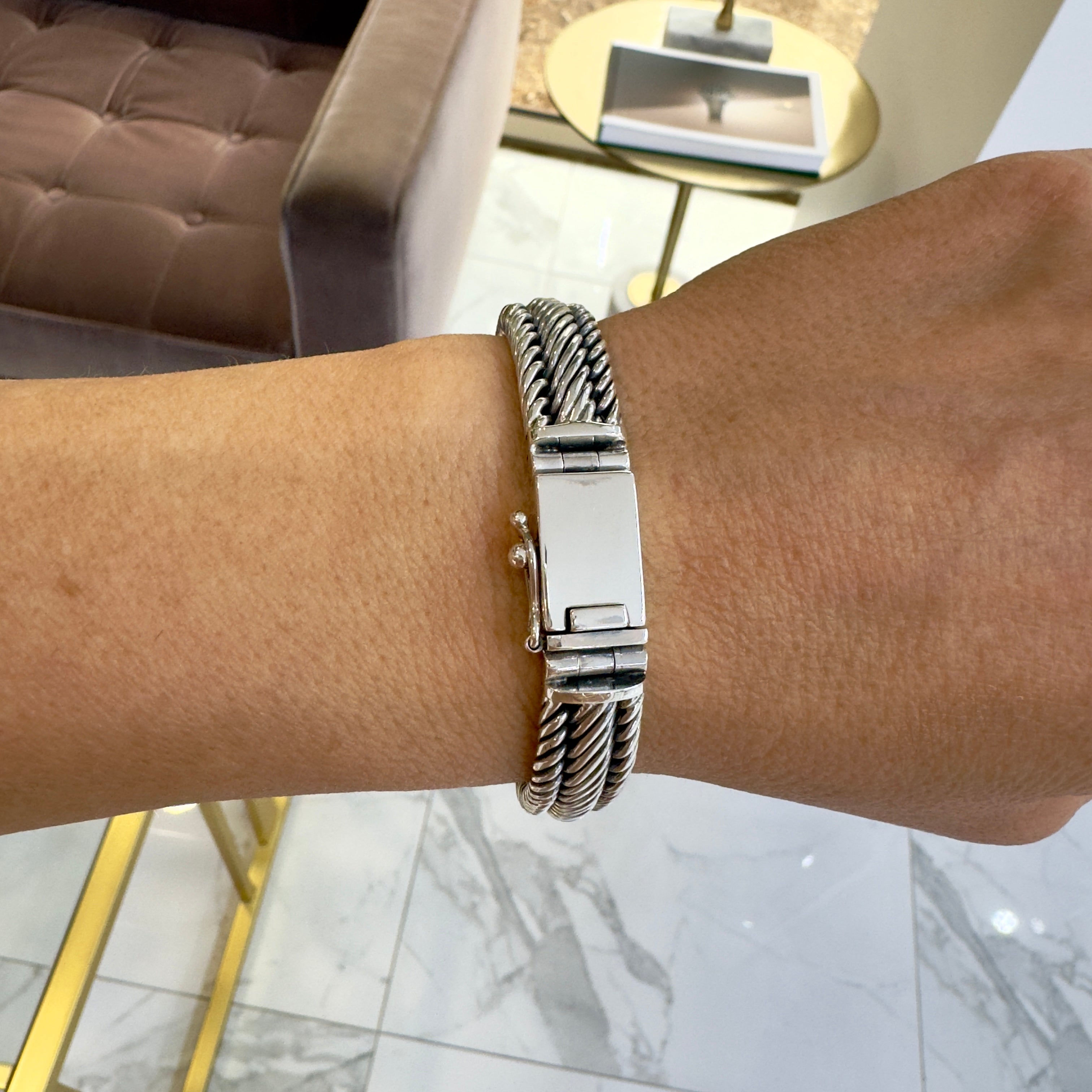 925 Sterling Silver Three-Row Cable Toggle Link Bracelet