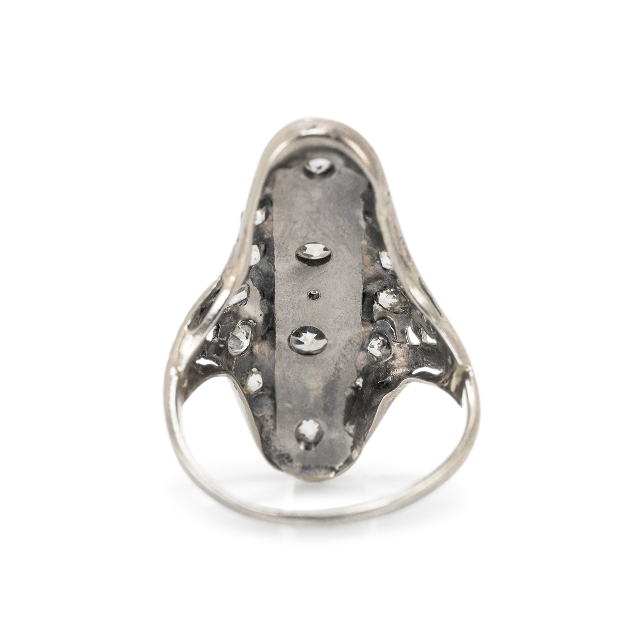 Ladies Antique White Gold Old European & Baguette Diamond Cocktail Ring