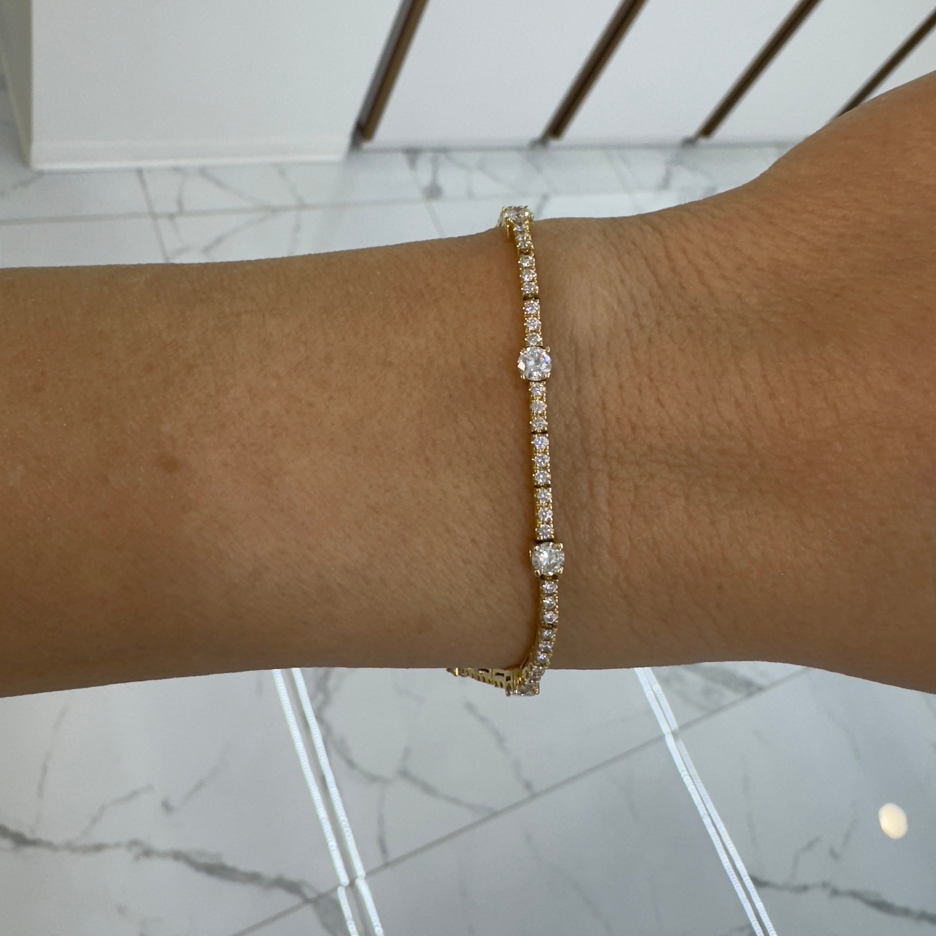 18K Yellow Gold 2.21ct Diamond Station Tennis Bracelet