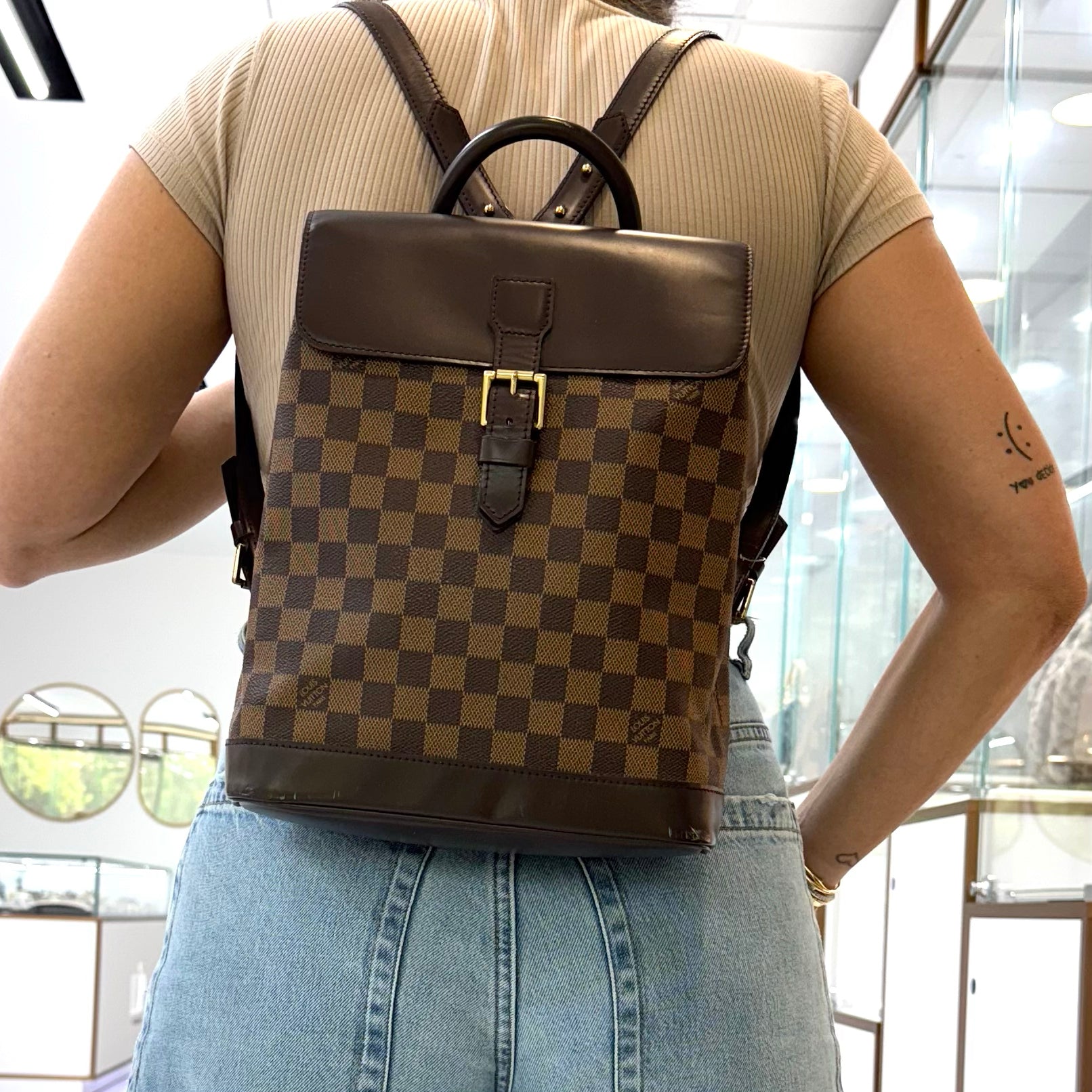 2003 Louis Vuitton N51132 Damier Ebene Soho Canvas Leather Backpack