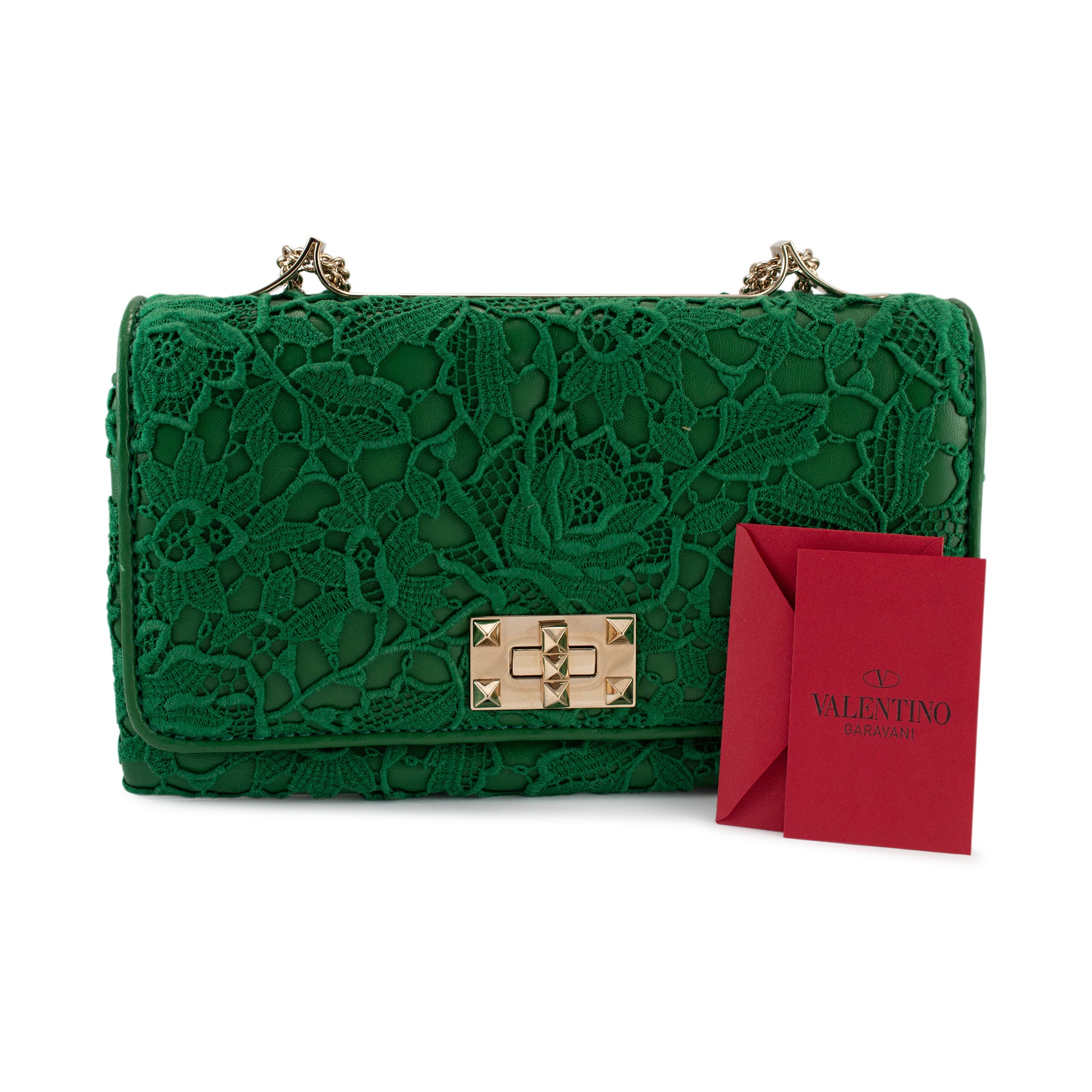 Valentino Garavani Green Leather Rockstud Shoulder Handbag