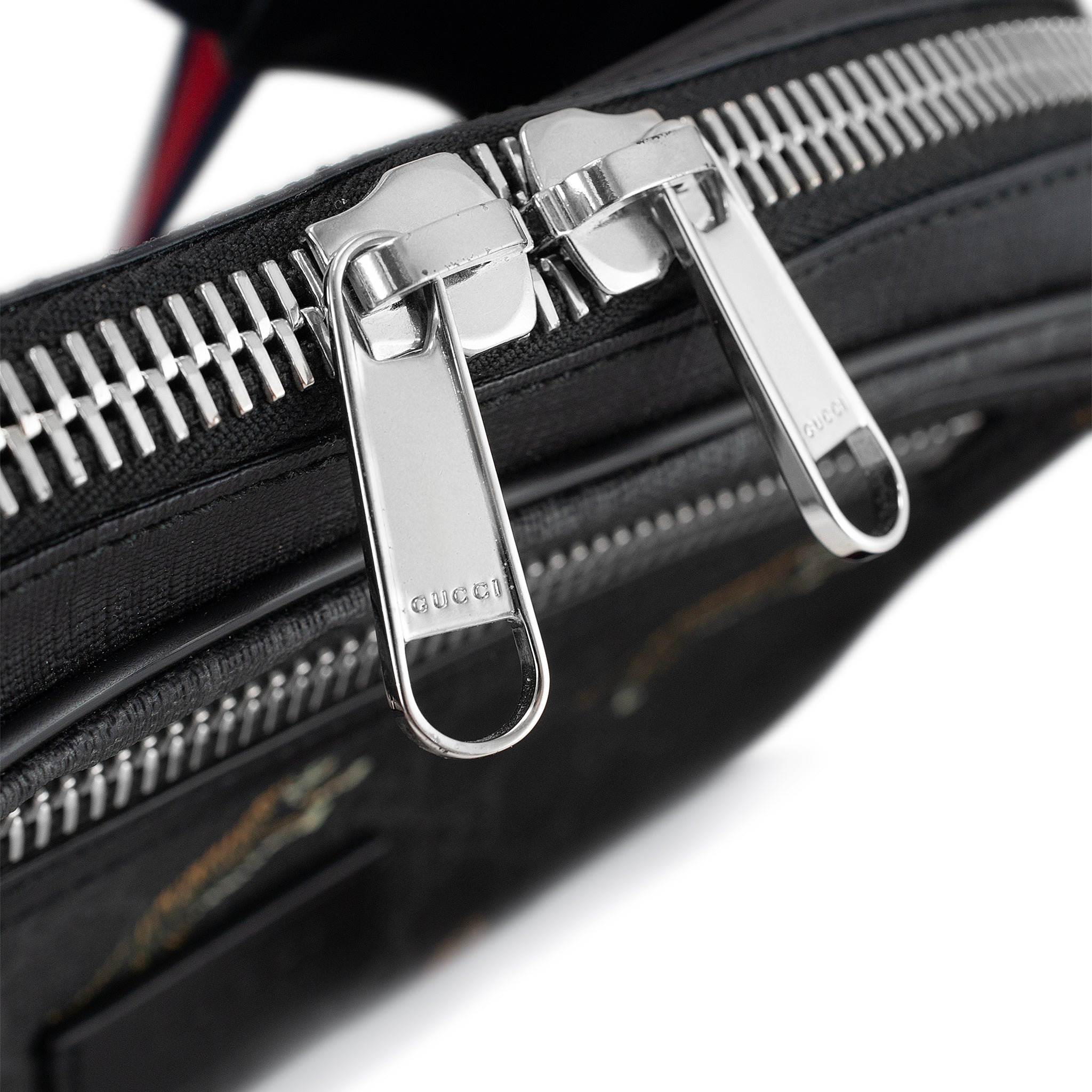 Gucci GG Monogram Supreme Tigers Black Leather Bestiary Belt Bag