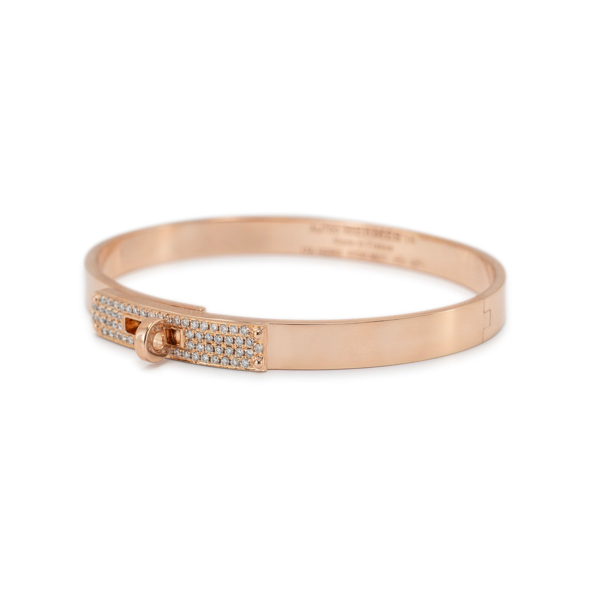 Hermes Paris 18K Rose Gold Diamond Kelly Bangle Bracelet