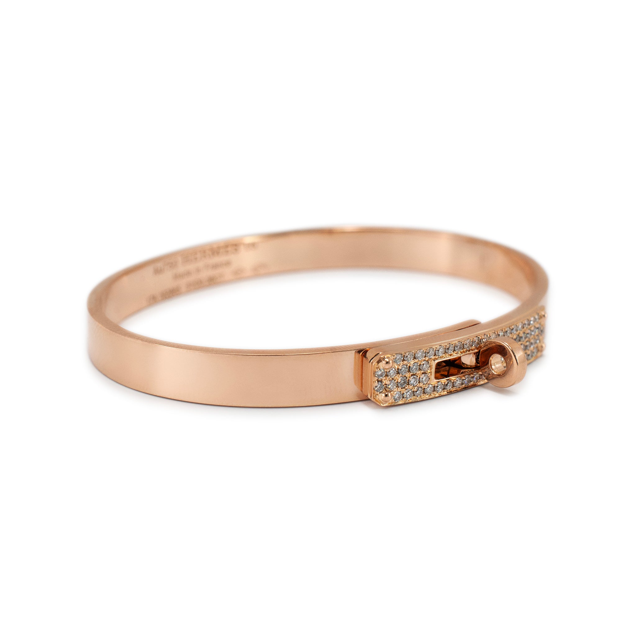 Hermes Paris 18K Rose Gold Diamond Kelly Bangle Bracelet