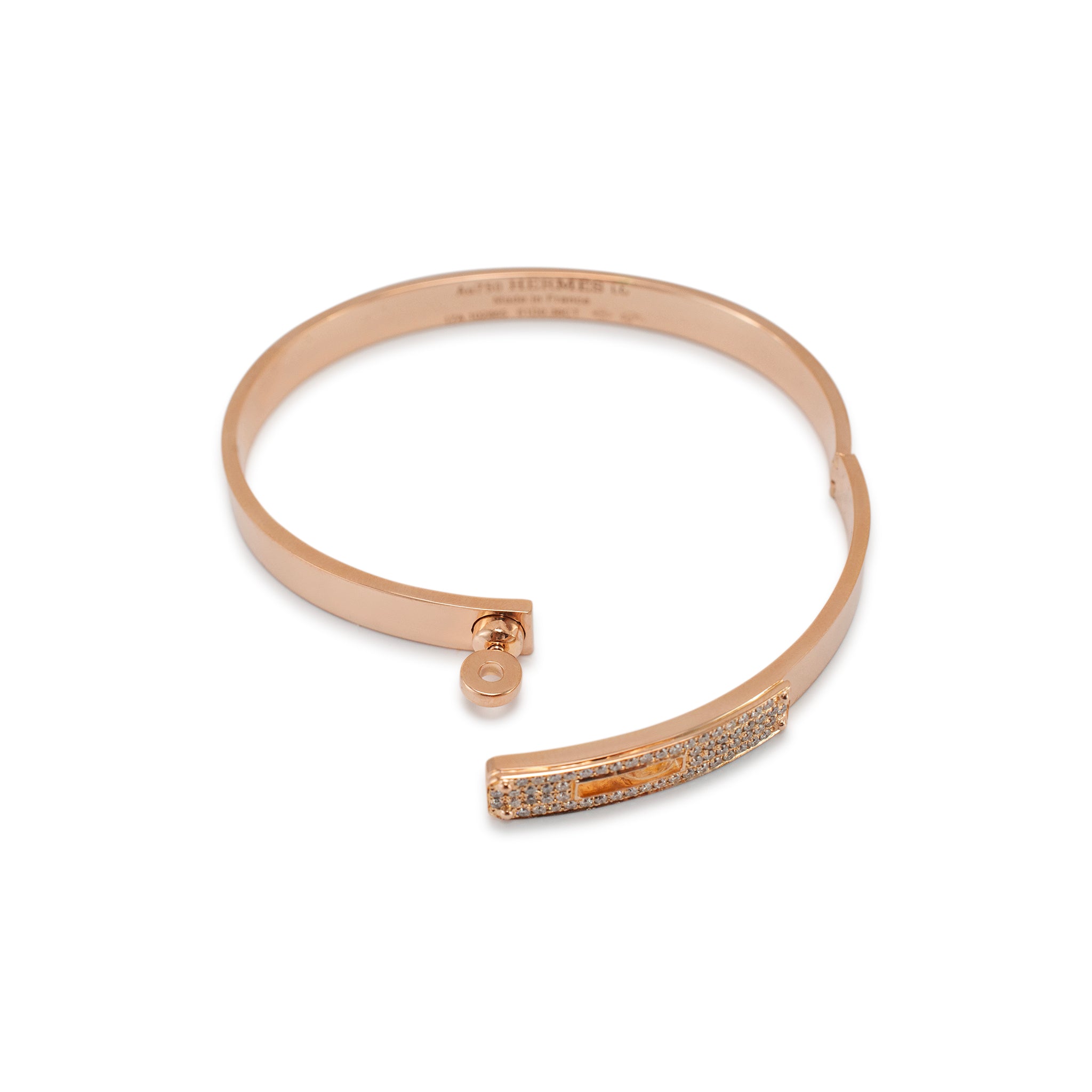 Hermes Paris 18K Rose Gold Diamond Kelly Bangle Bracelet