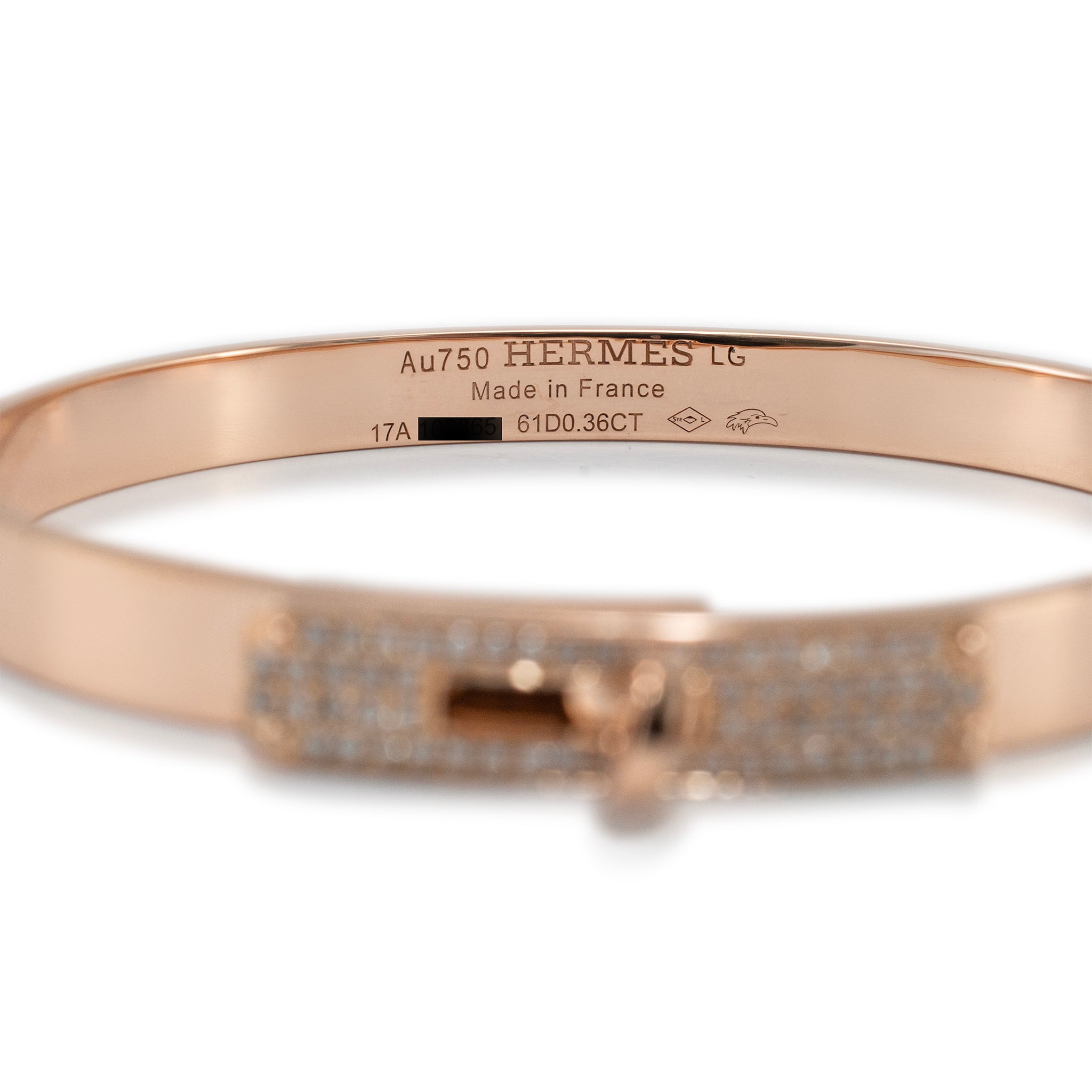 Hermes Paris 18K Rose Gold Diamond Kelly Bangle Bracelet