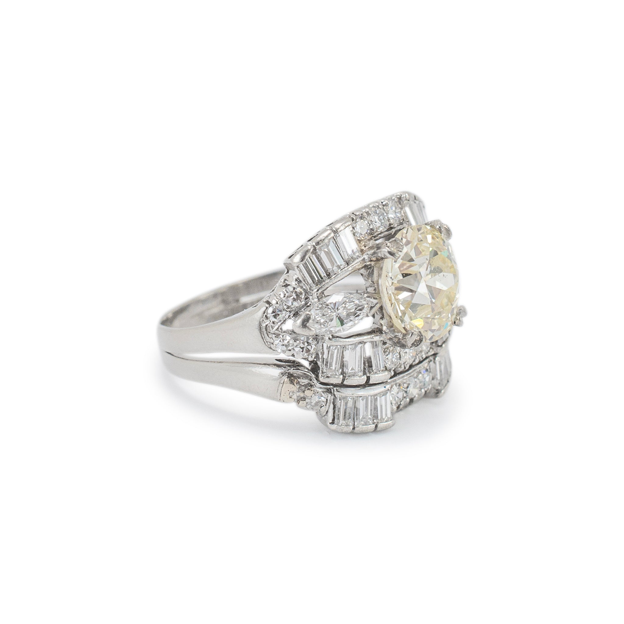 Antique Platinum 3.52ct Old European Cut Accented Diamond Engagement Ring