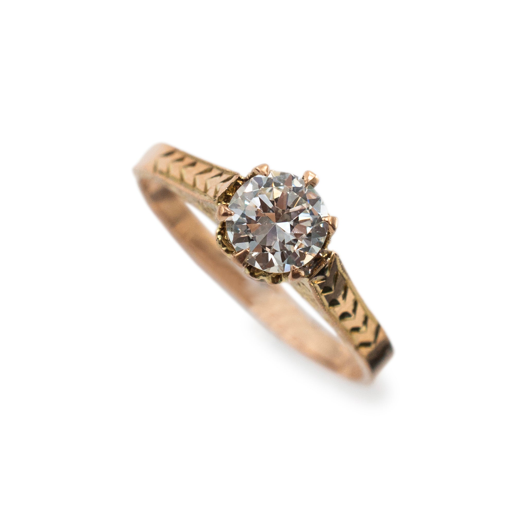 Ladies Antique 10K Yellow Gold 0.53ct Old European Filigreed Engagement Ring