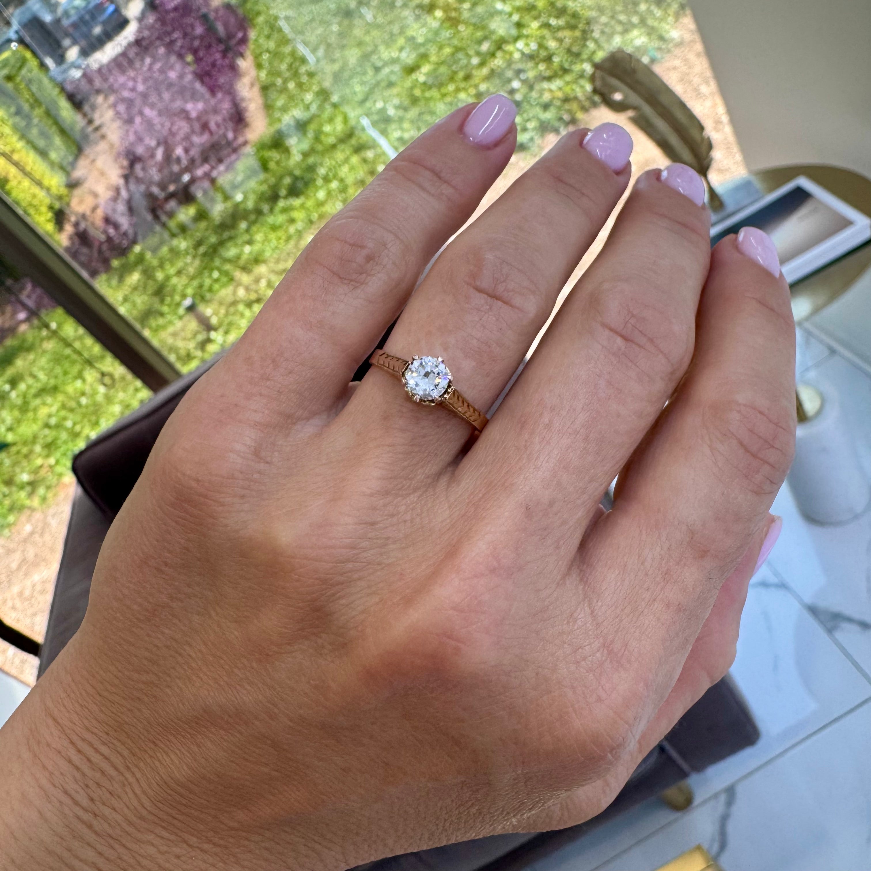 Ladies Antique 10K Yellow Gold 0.53ct Old European Filigreed Engagement Ring