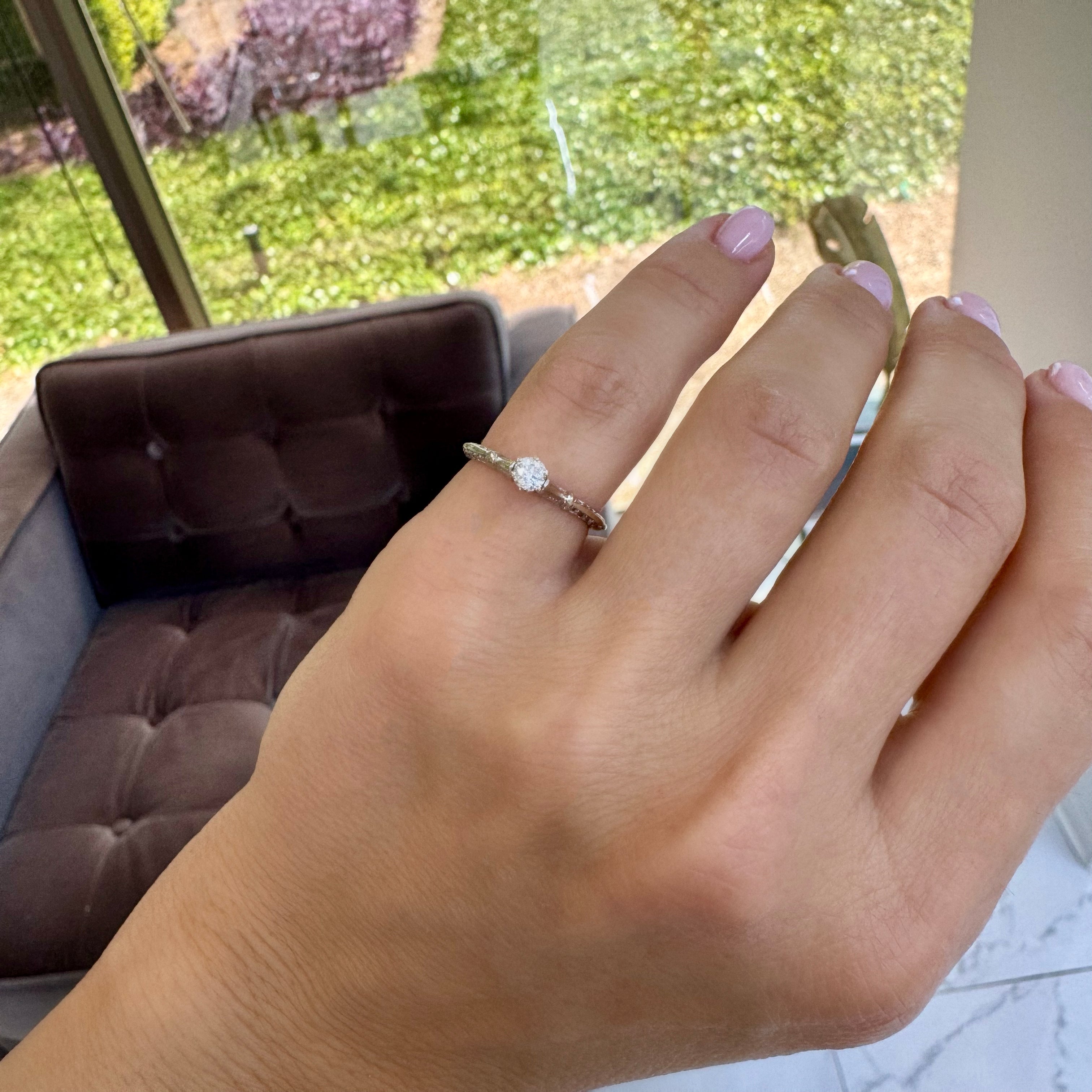 Antique 14K White Gold 0.20ct Old European Cut Diamond Promise Engagement Ring