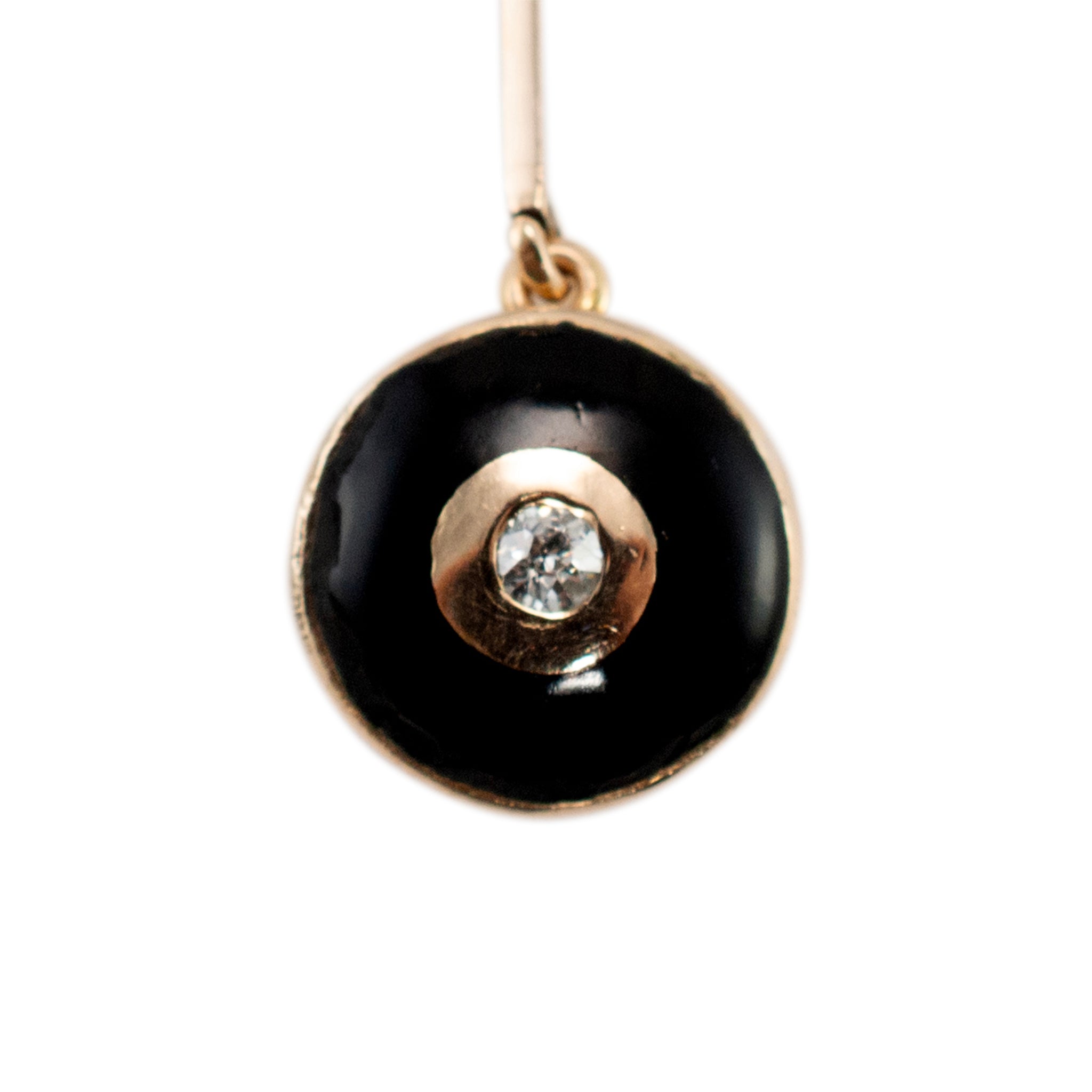 Vintage 10K Yellow Gold Diamond Black Enamel Pendant