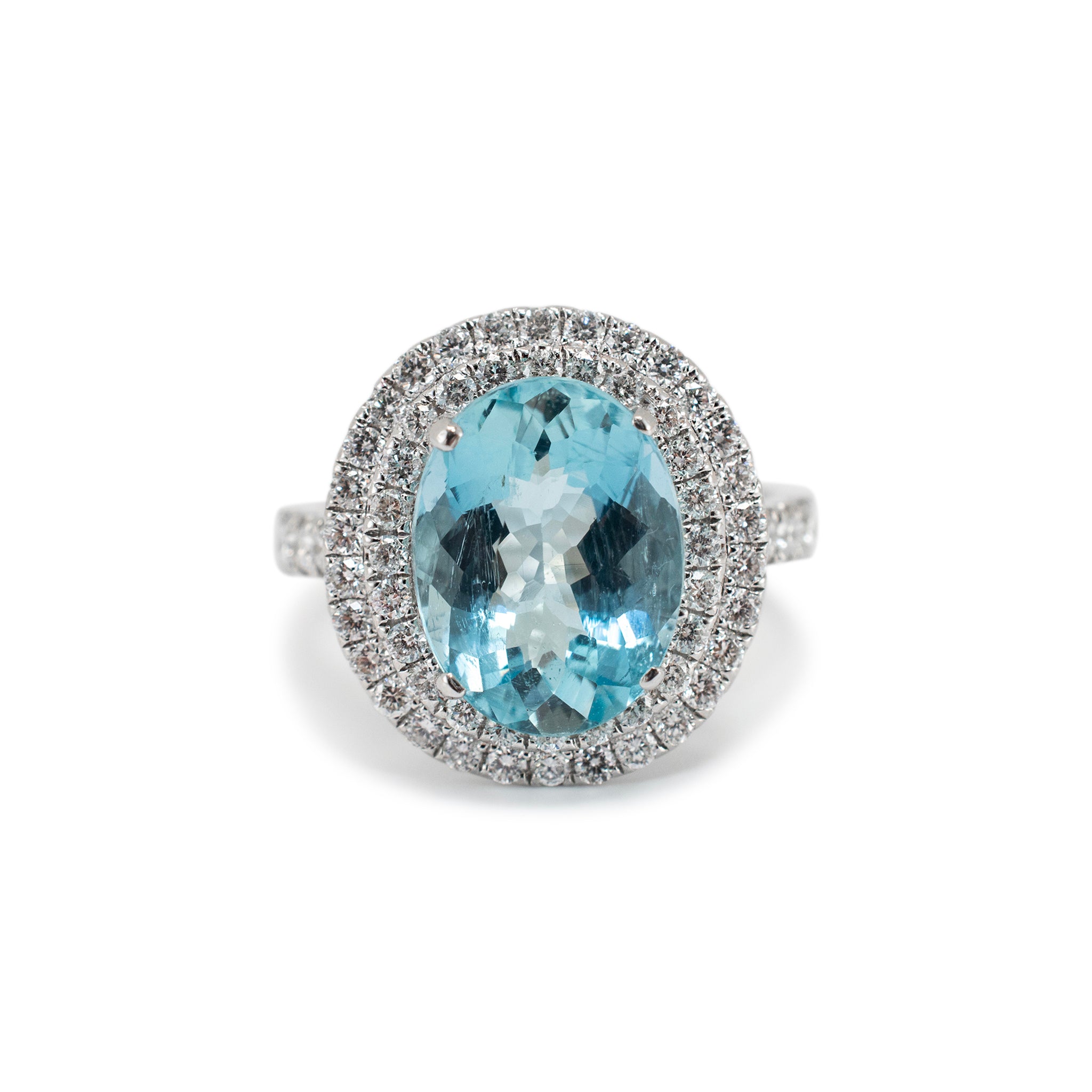 Ladies 14K White Gold 4.52ct Aquamarine Halo Diamond Cocktail Ring