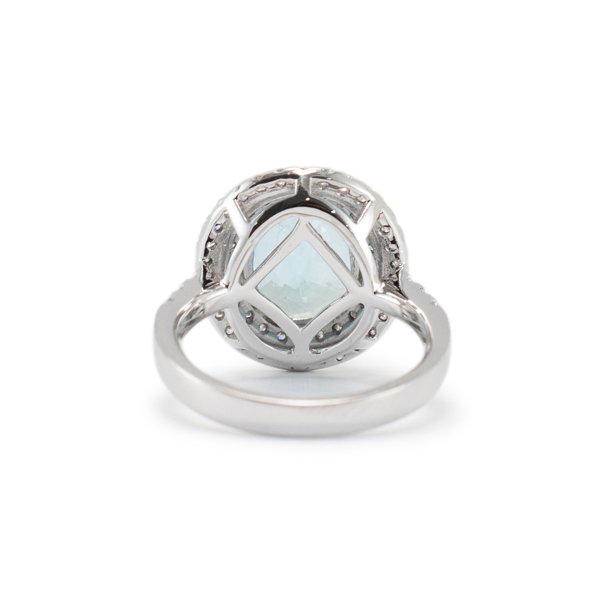 Ladies 14K White Gold 4.52ct Aquamarine Halo Diamond Cocktail Ring