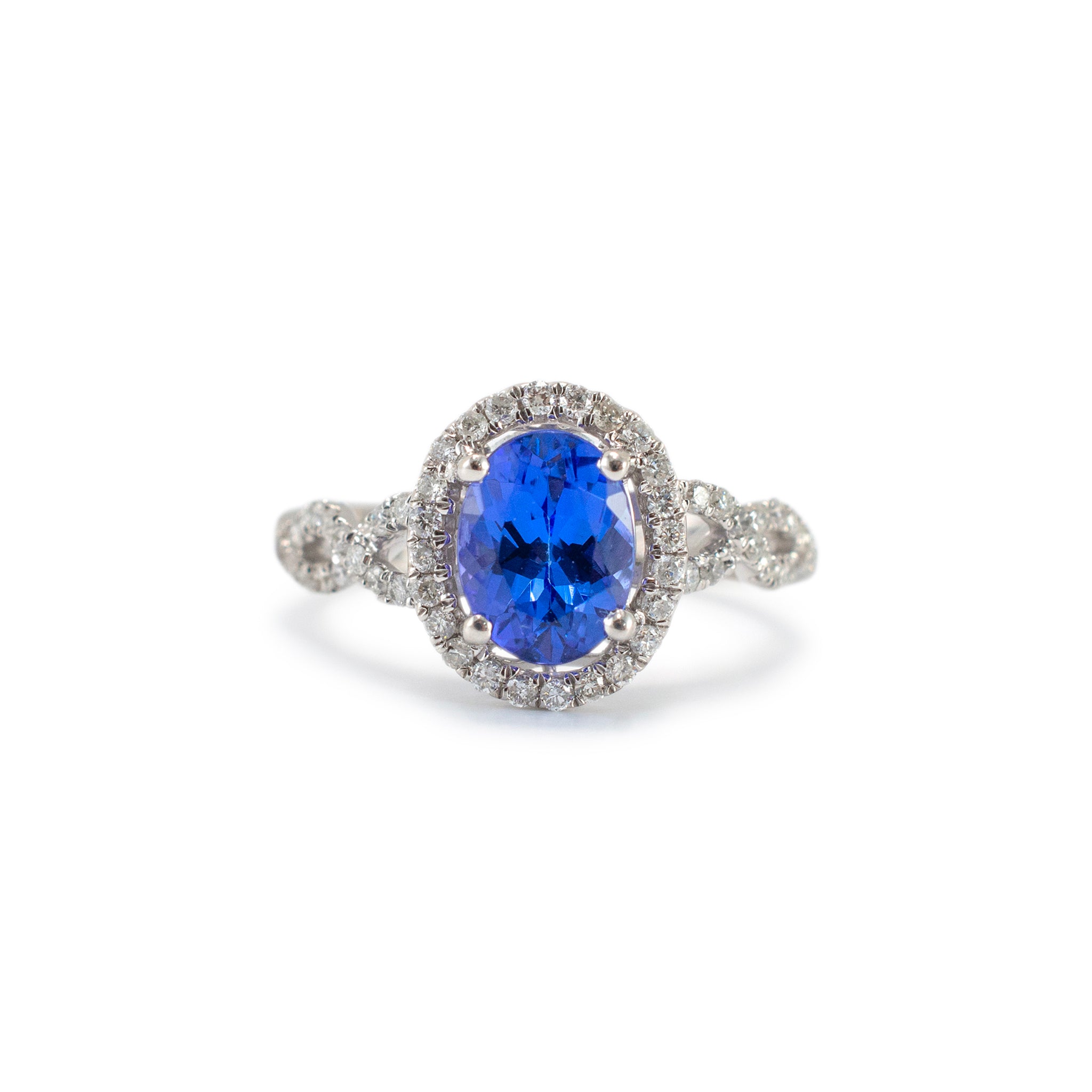 14K White Gold 1.32ct Tanzanite Halo Accented Diamond Cocktail Ring